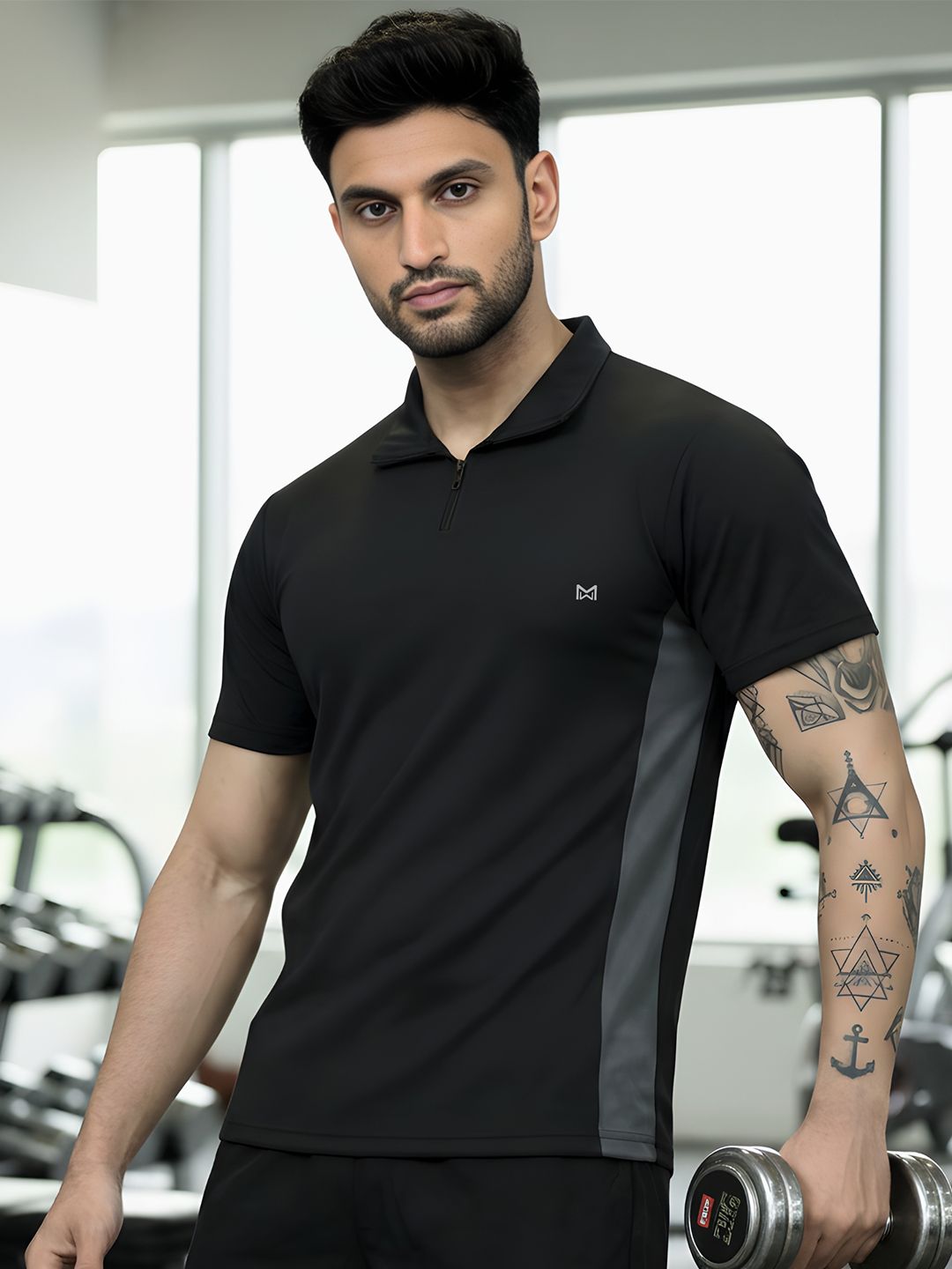 White Moon Polo Collar Regular Fit Moisture Wicking Gym T-shirt