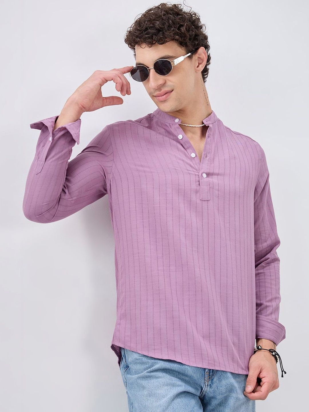 VASTRADO Elegant Lavender Jacquard Striped Kurta