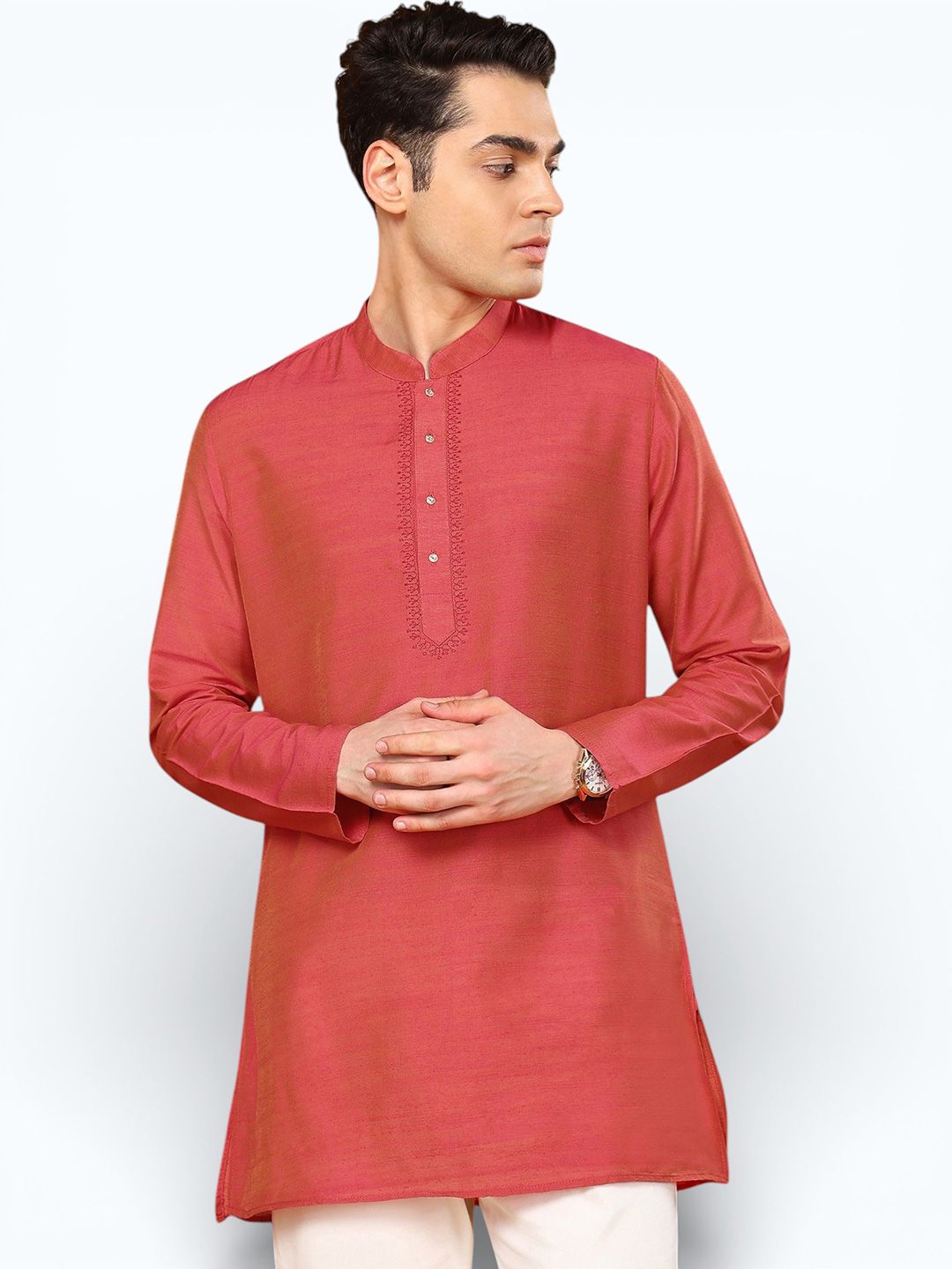 TATTVA Men Embroidered Pastels Kurta
