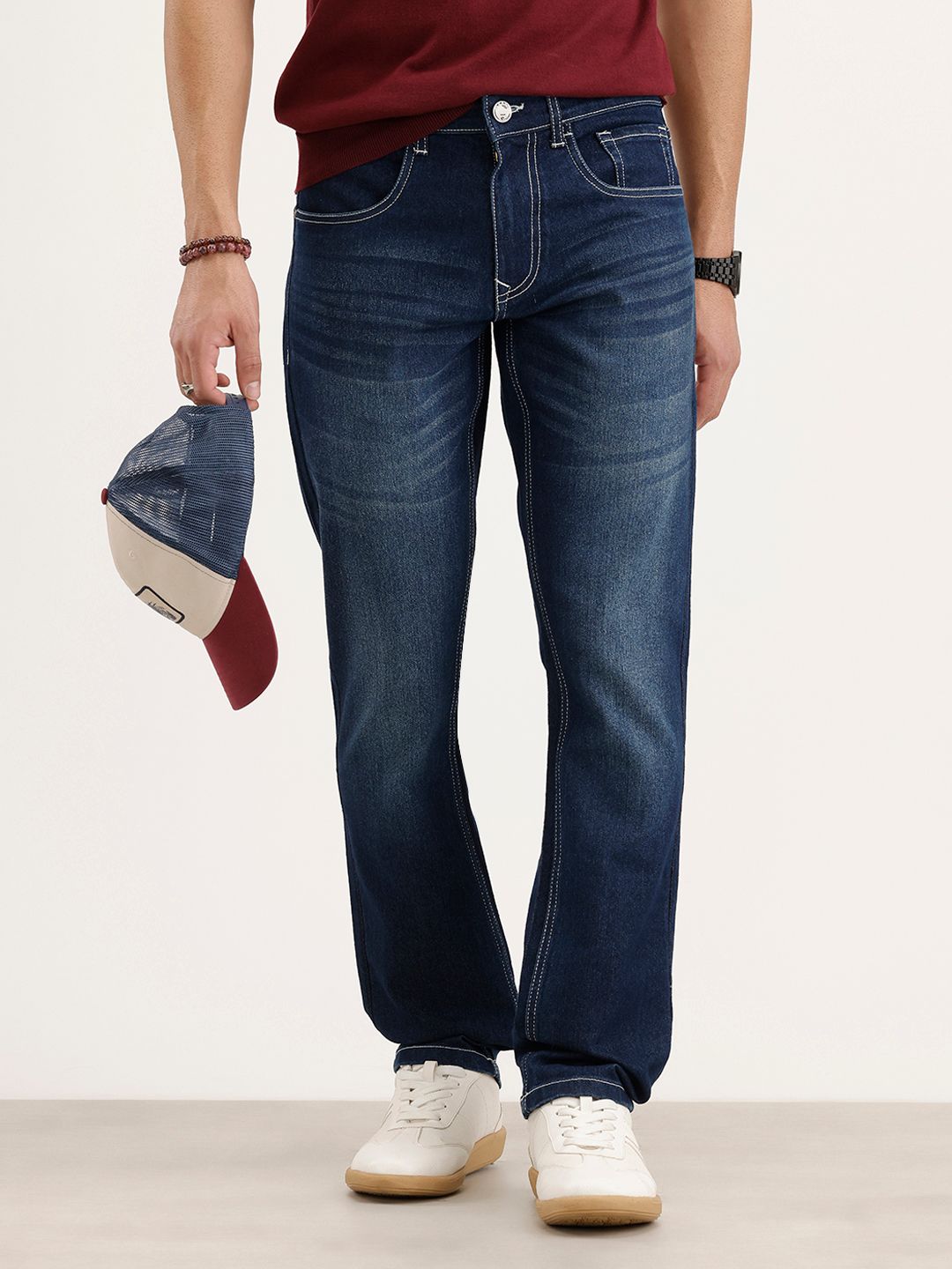 WROGN Men Straight Fit Heavy Fade Stretchable Jeans