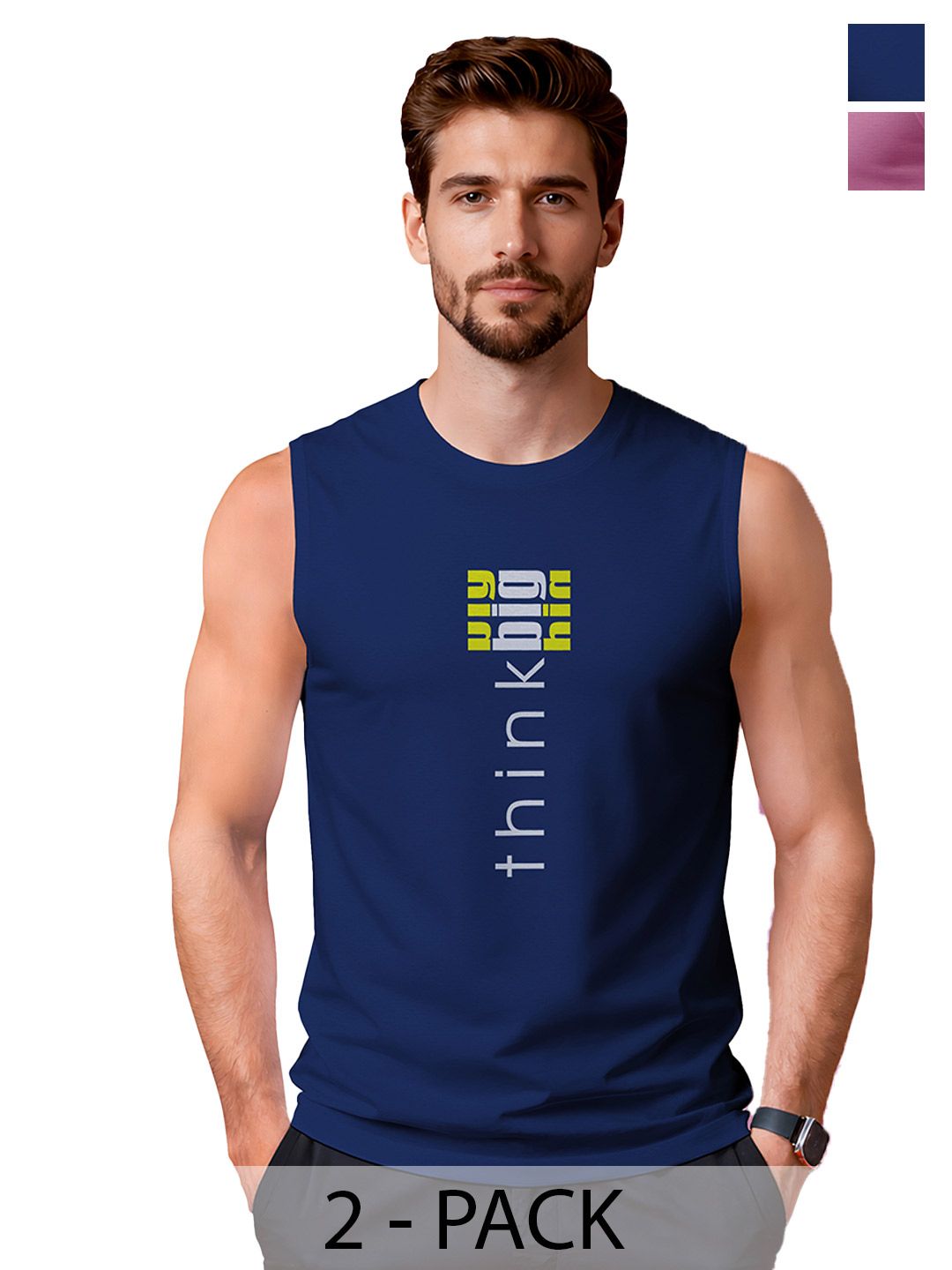 I&D Pack Of 2 Typography Printed Cotton Gym Vest