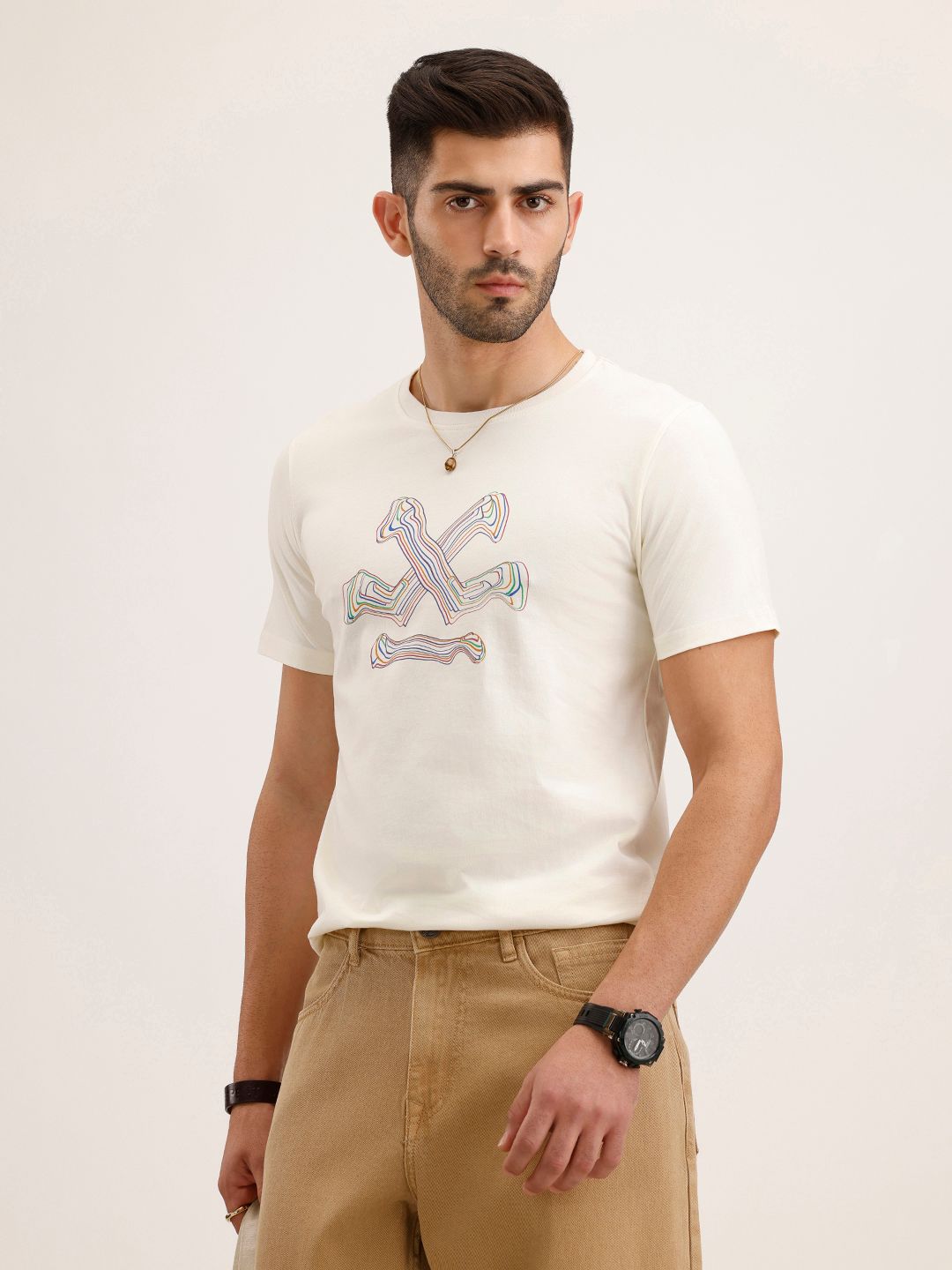 WROGN Slim Fit Brand Logo Printed Pure Cotton T-shirt