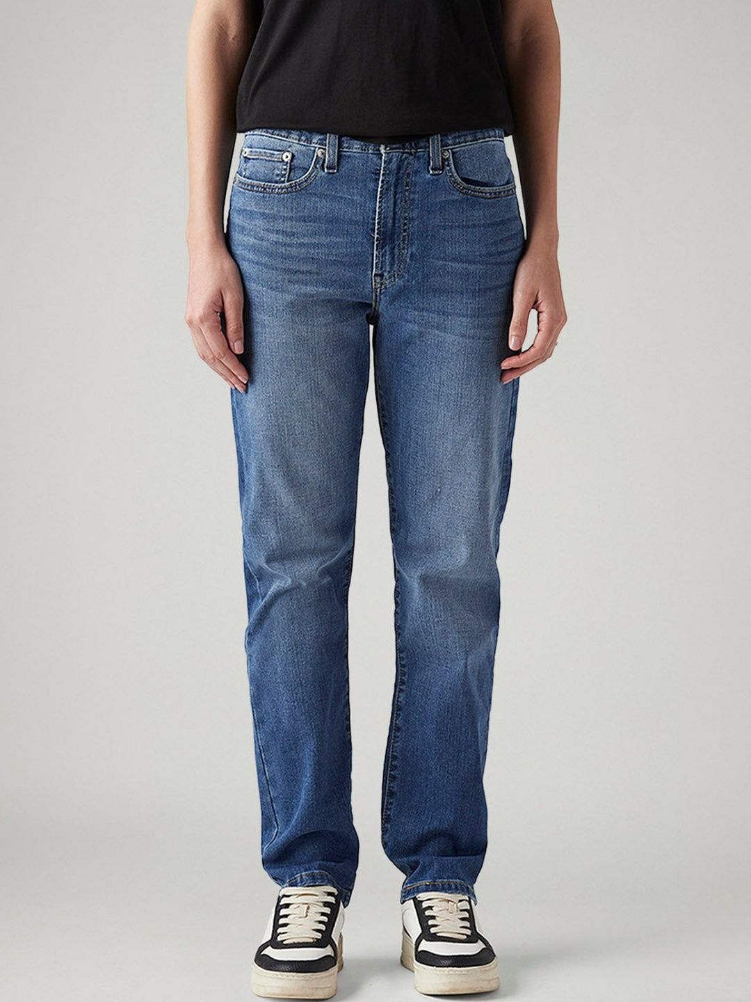 Classic Straight Fit High-Rise Light Fade Stretchable Jeans