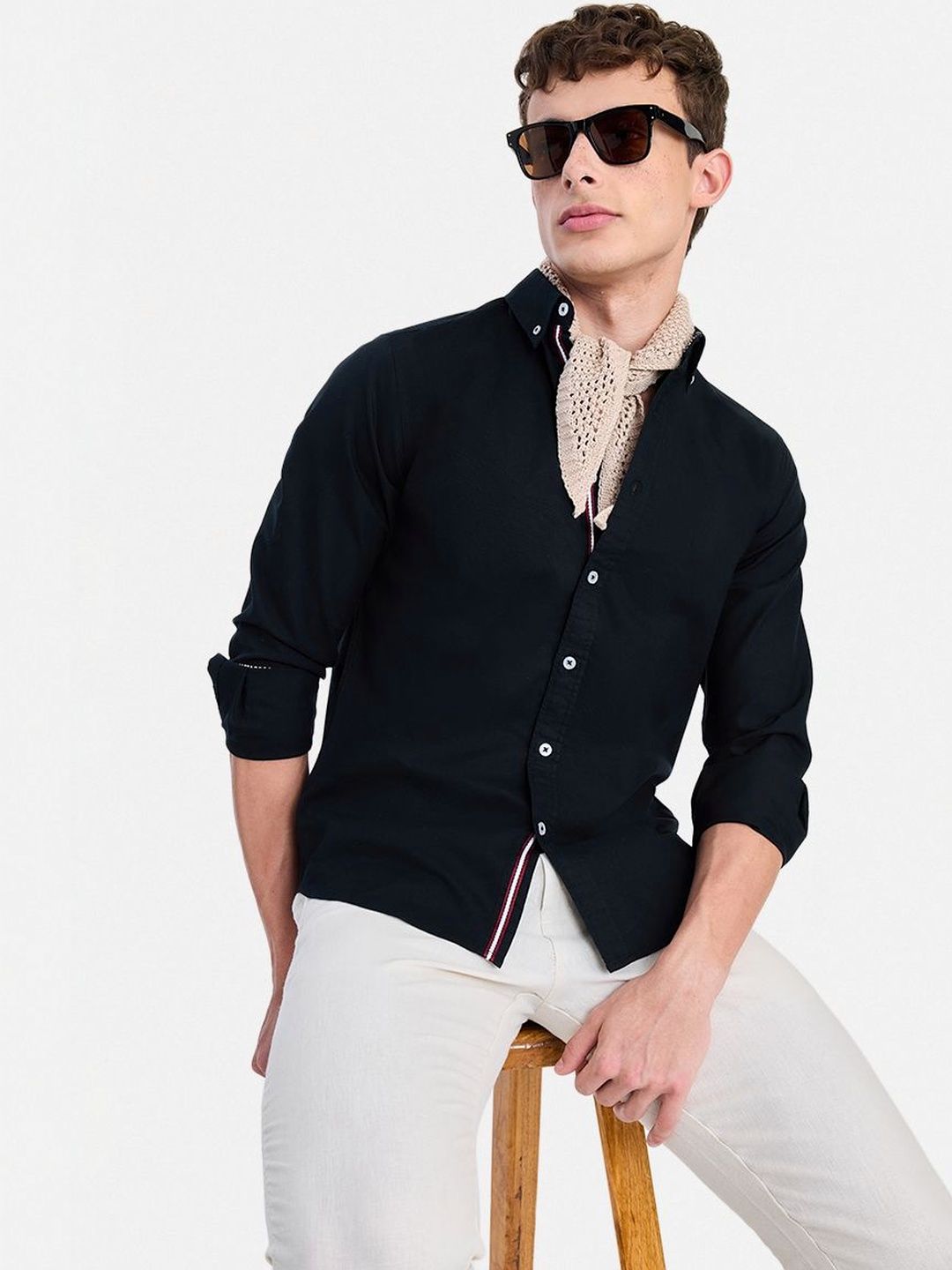 Snitch Black Textured Shirts