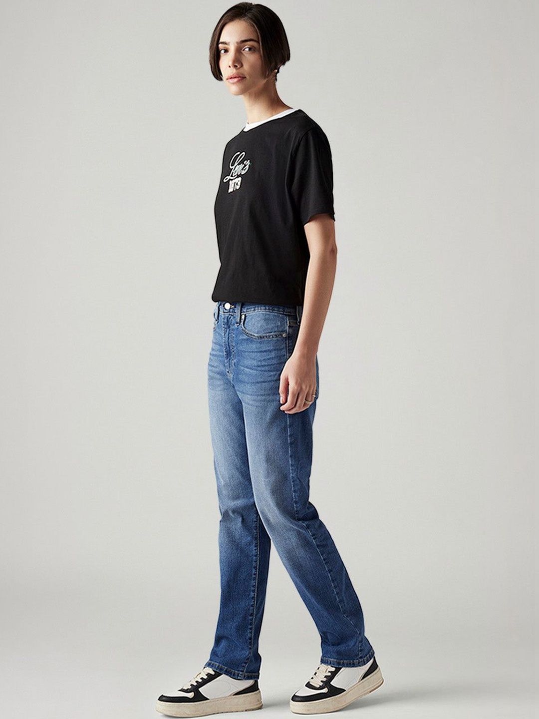 Classic Straight Fit High-Rise Light Fade Stretchable Jeans