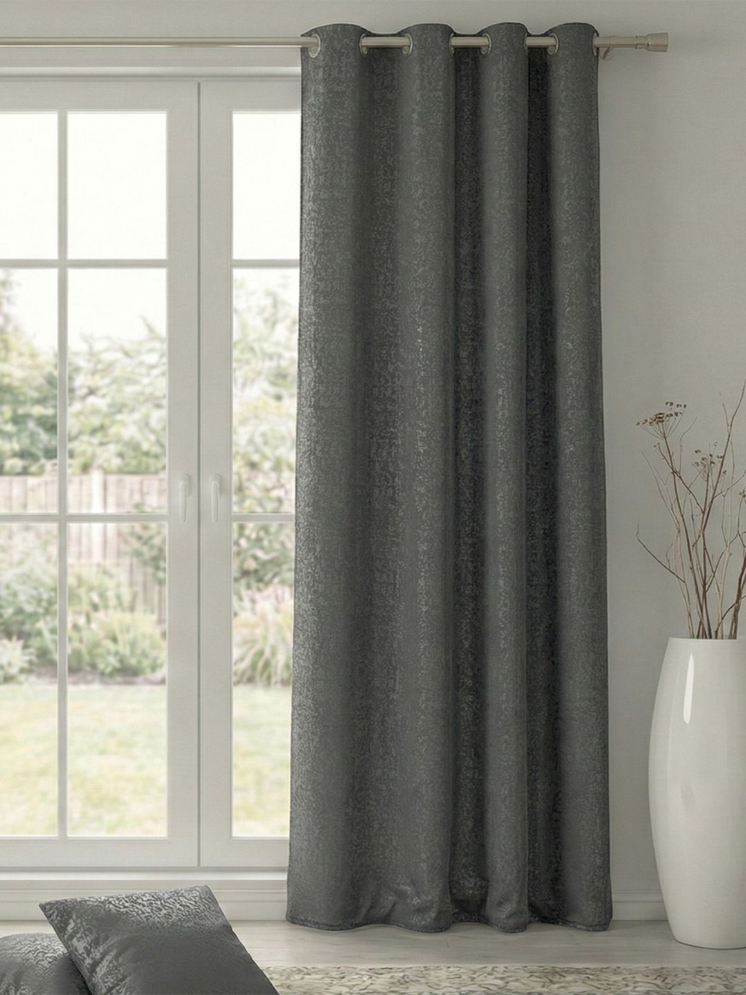 Home Spark Grey Black Out Door Curtain