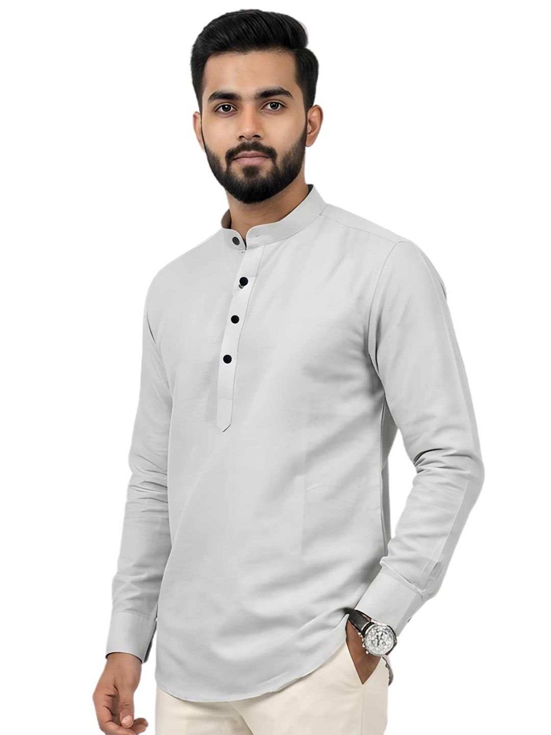 Kites Club Mandarin Collar Wrinkle Free Slim Fit Casual Shirt