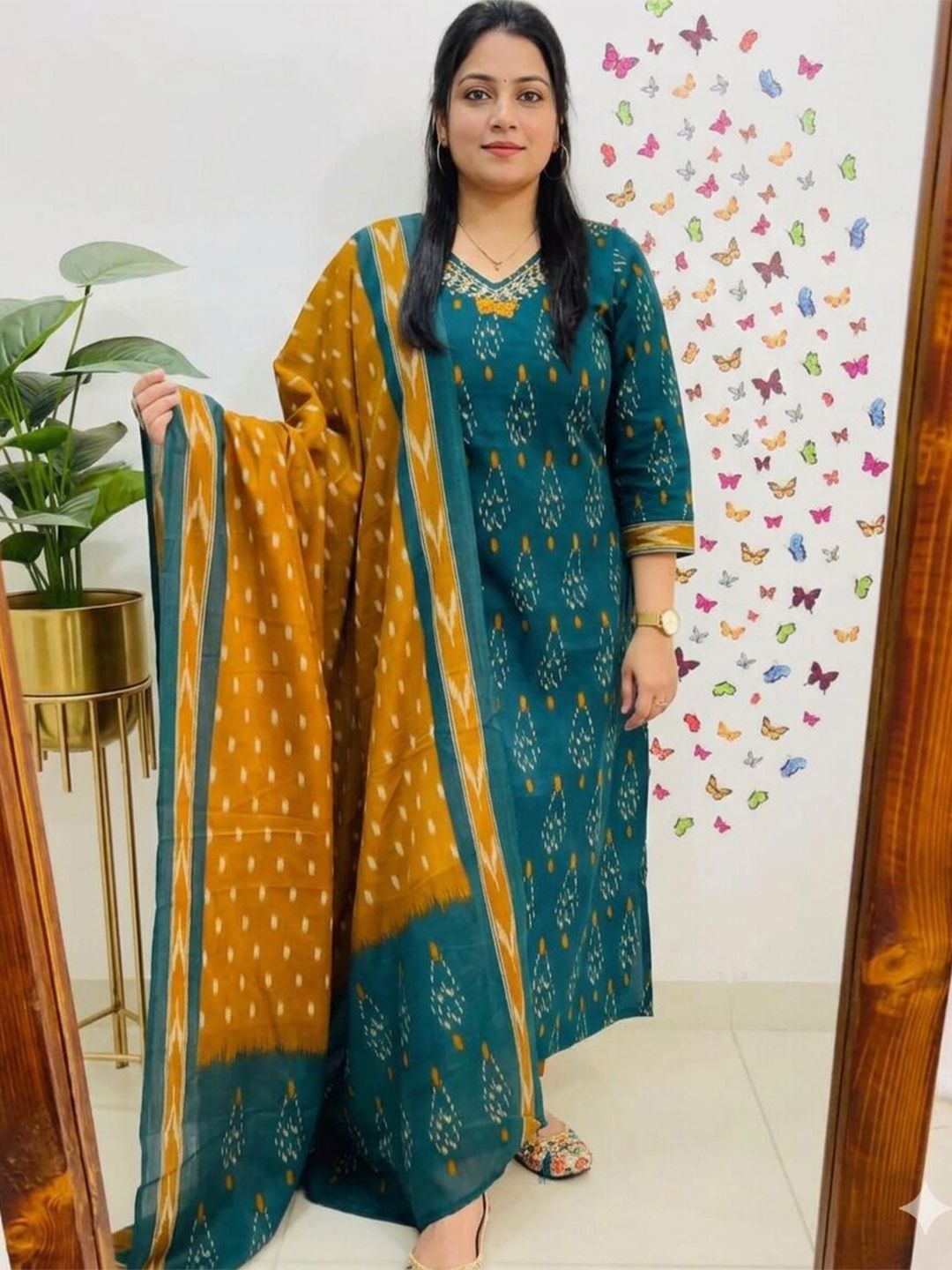 rktm Women Ethnic Motifs Printed Regular Thread Work Kurta with Trousers & With Dupatta