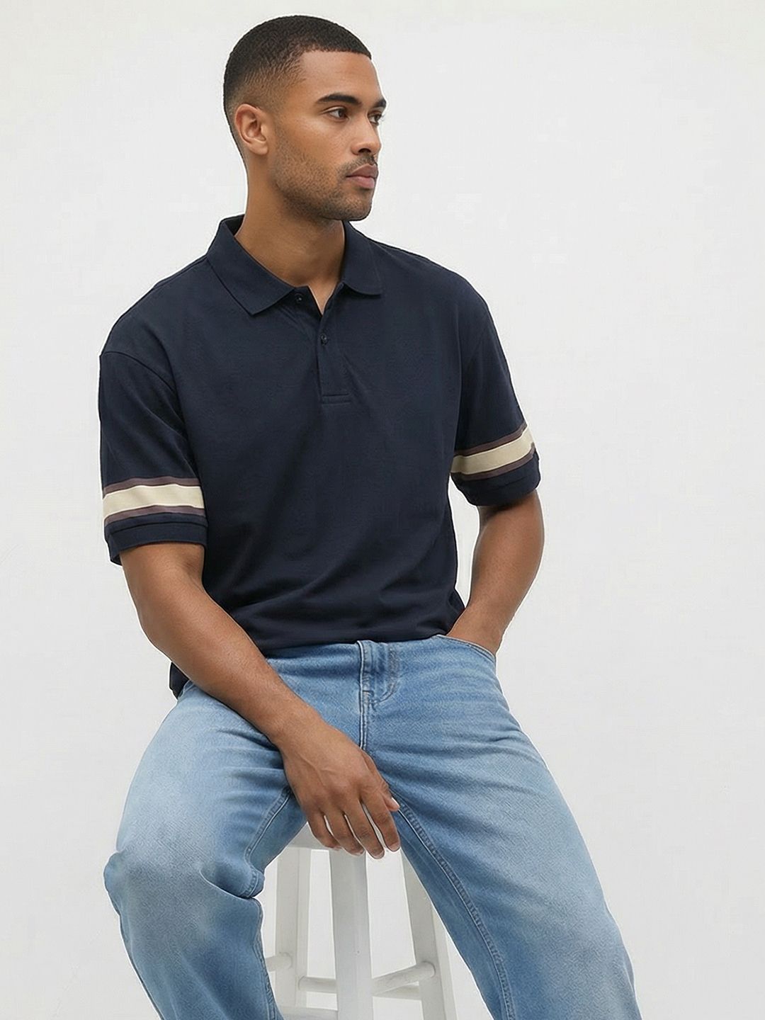 The Roadster Life Co. Polo Collar Drop-Shoulder Sleeves Pure Cotton Relaxed Fit T-shirt