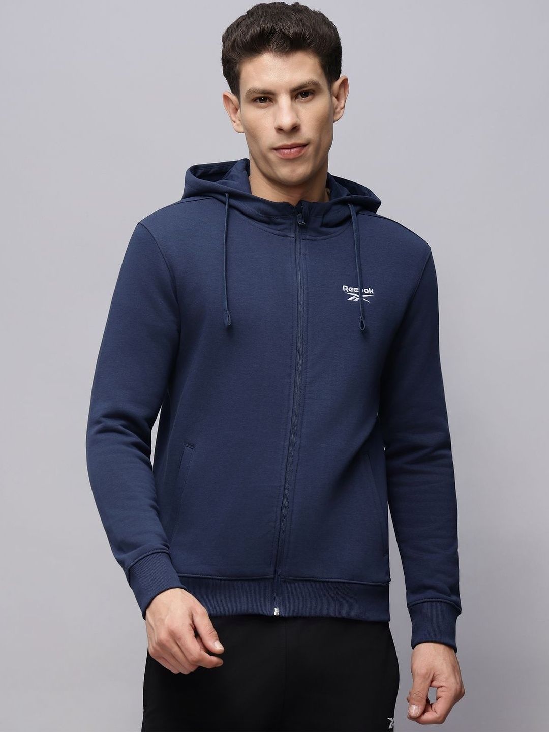 Reebok Cotton Hooded Open Front Jacket
