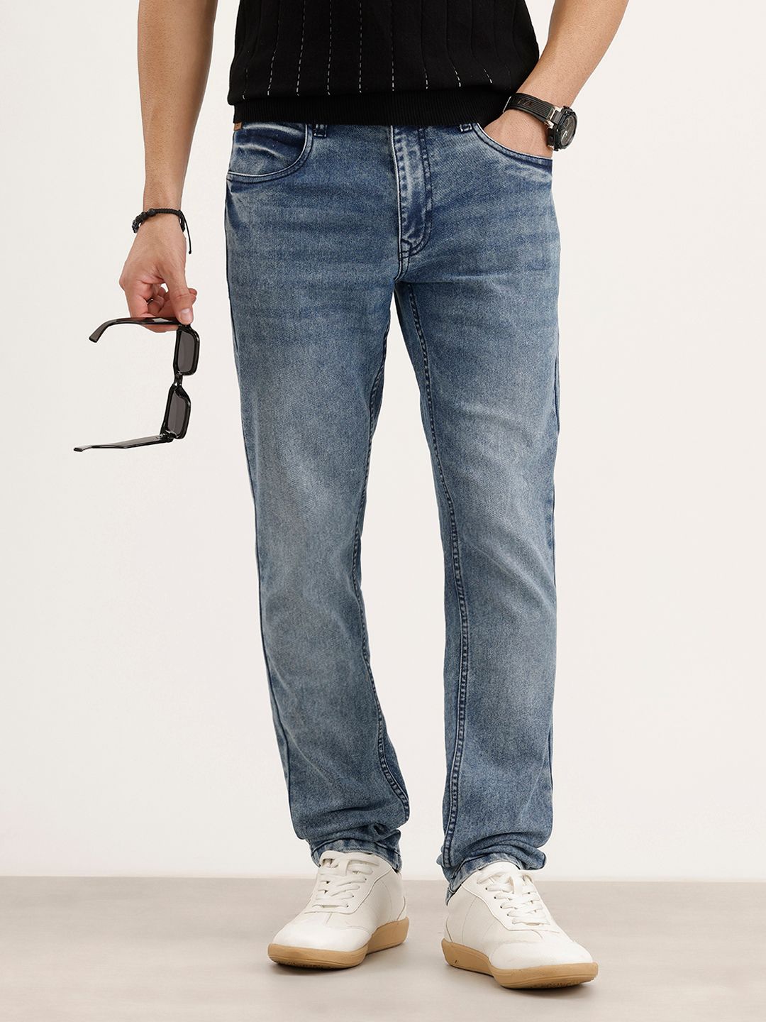 WROGN Men Mid Rise Slim Fit Heavy Fade Stretchable Jeans