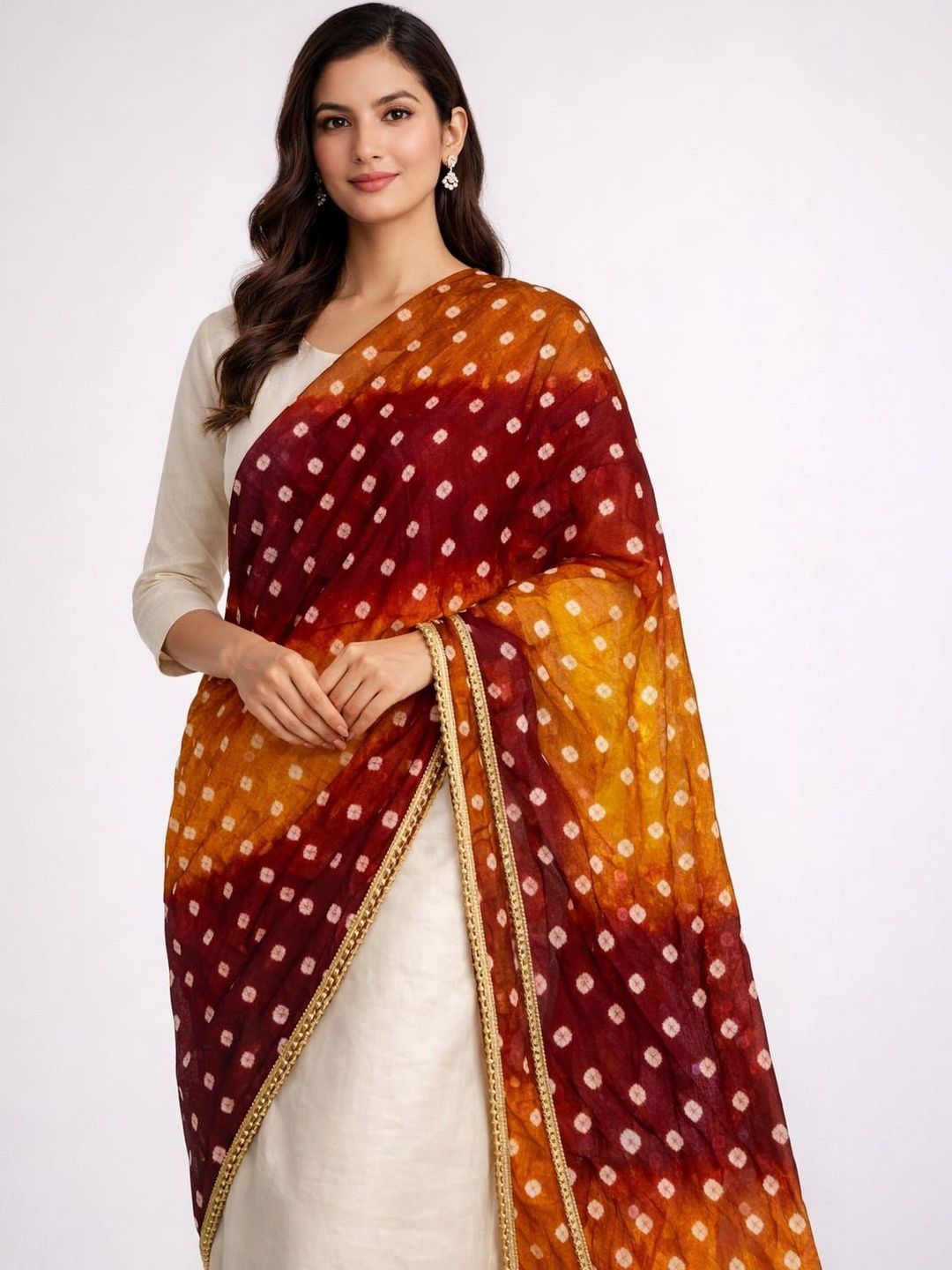 SAHINA DUPATTA Dyed Bandhani Dupatta with Zari