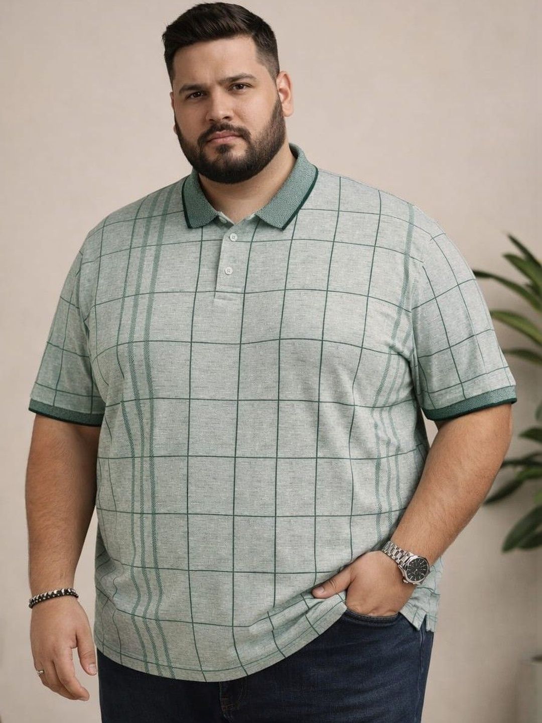 AUSTIVO Men Olive Check Tshirts