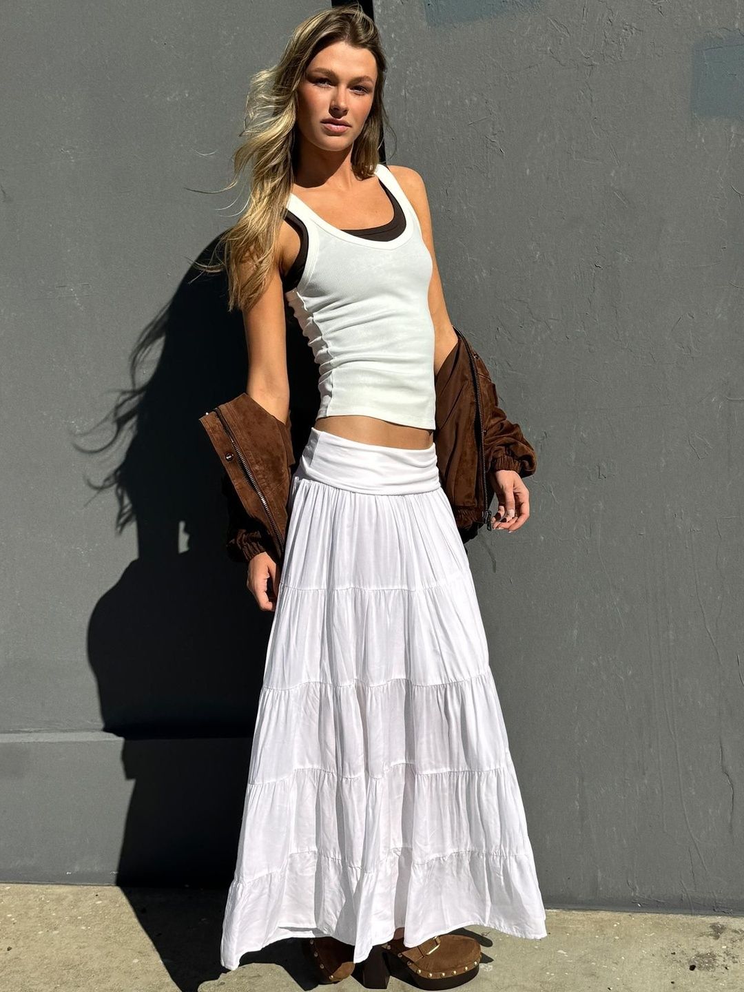 Fold-over Waist Midi Skirt