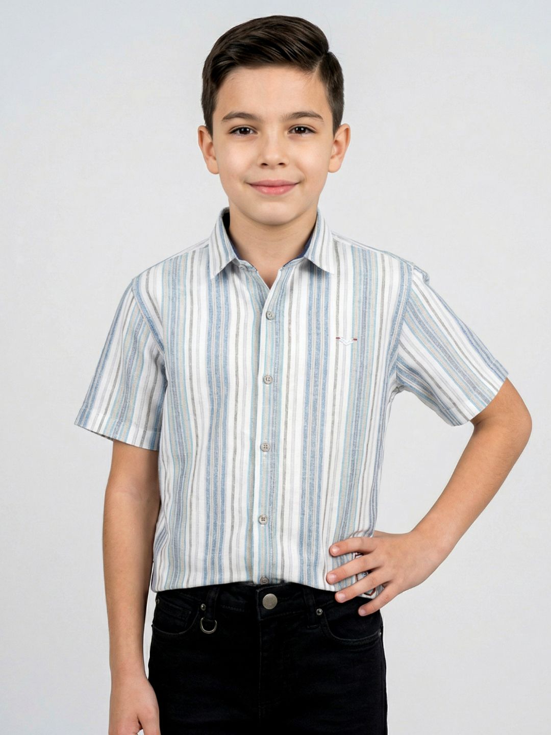 Monte Carlo Boys Standard Slim Fit Striped Casual Shirt