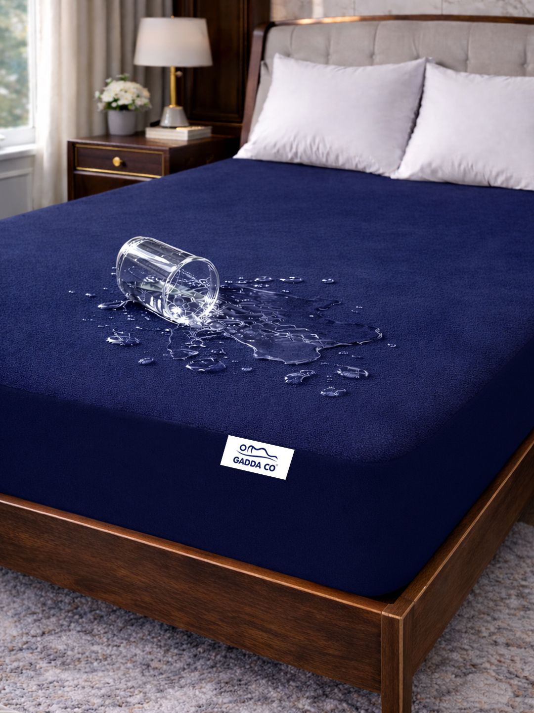 GADDA CO GADDA CO Dark Blue Double Bed Soft & Waterproof Mattress Protector