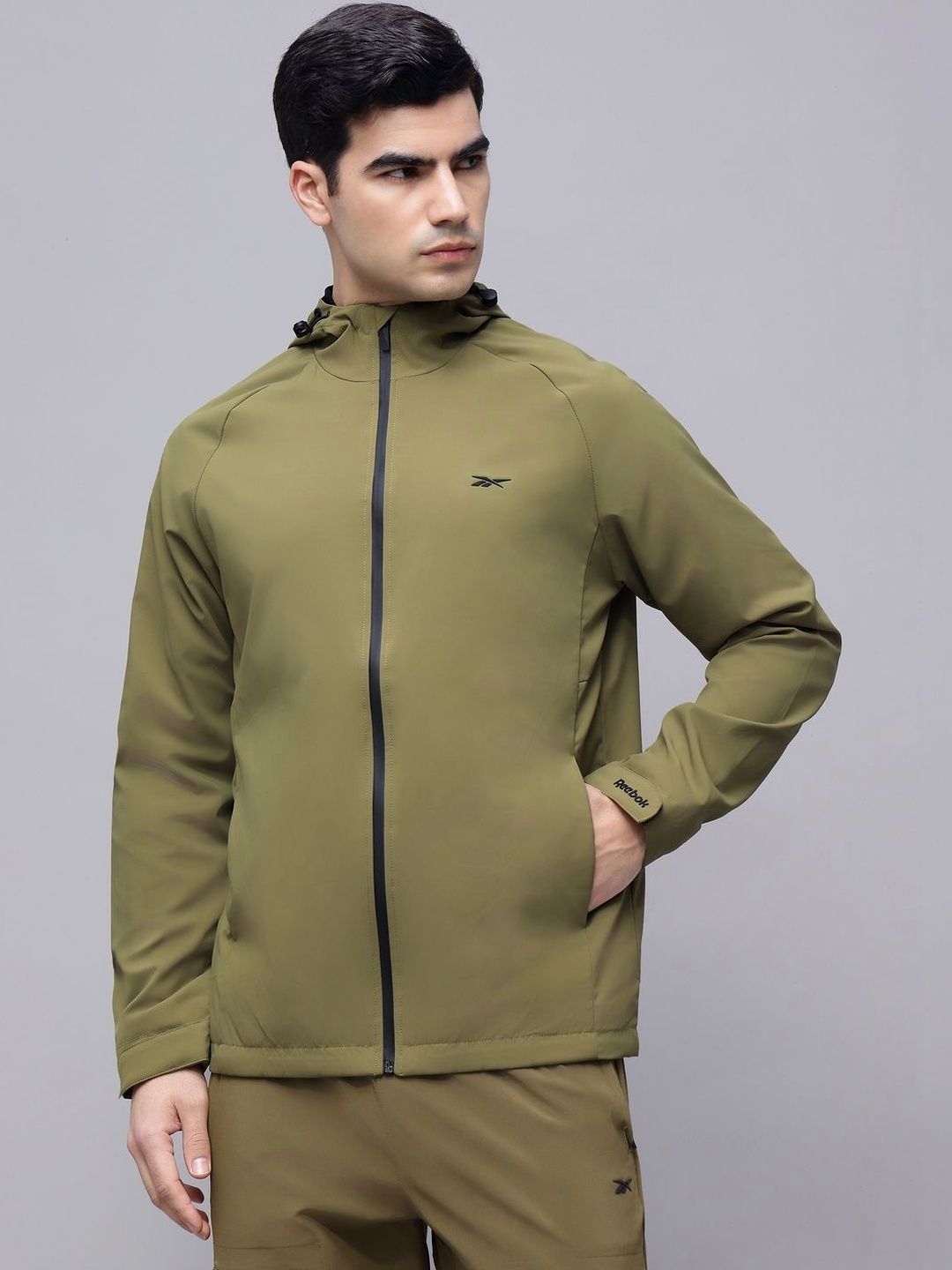 Reebok Cotton Hooded Open Front Jacket