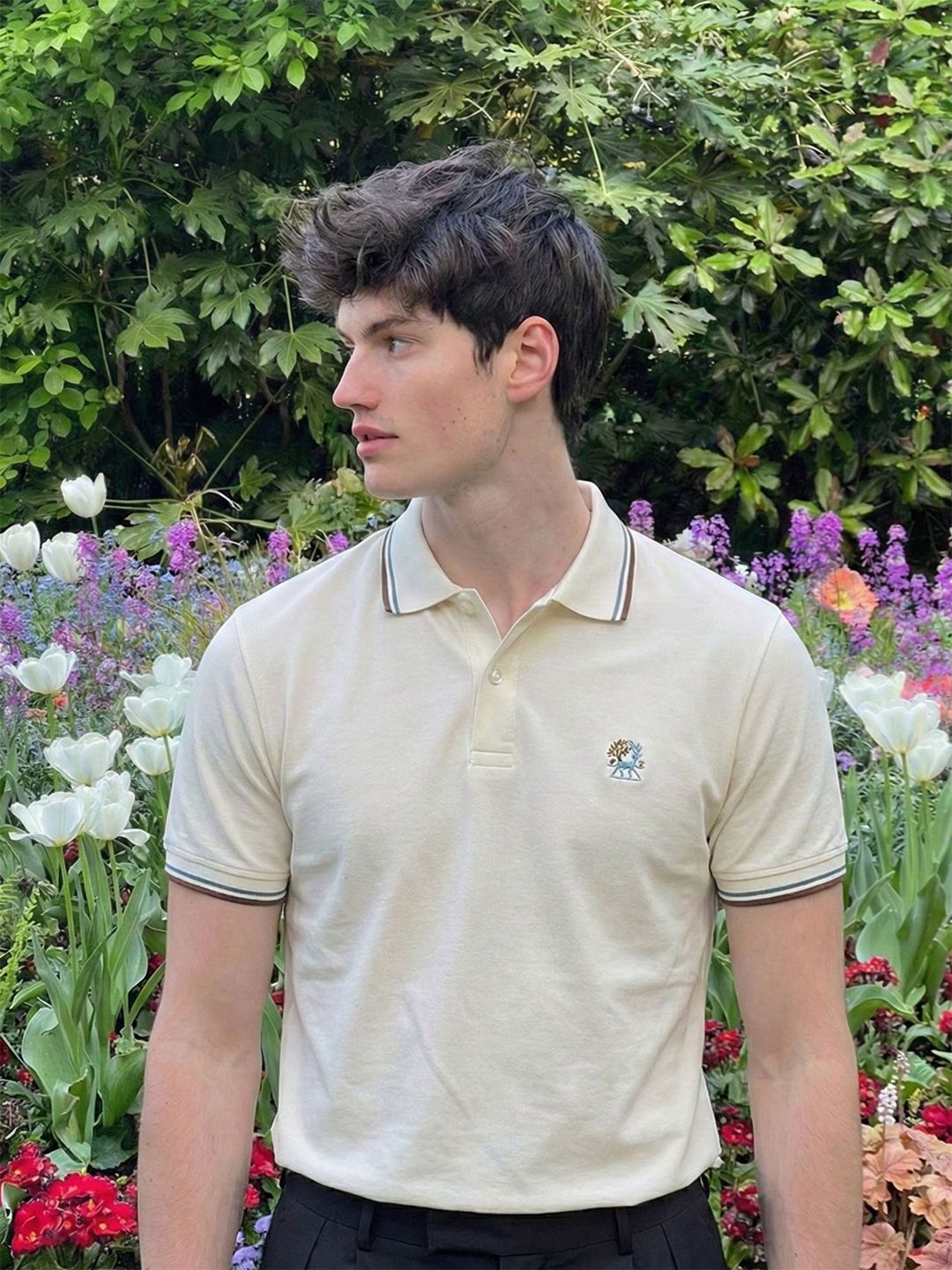 BLACK BUCK Brand Logo Polo Collar Short Sleeves Cotton T-shirt