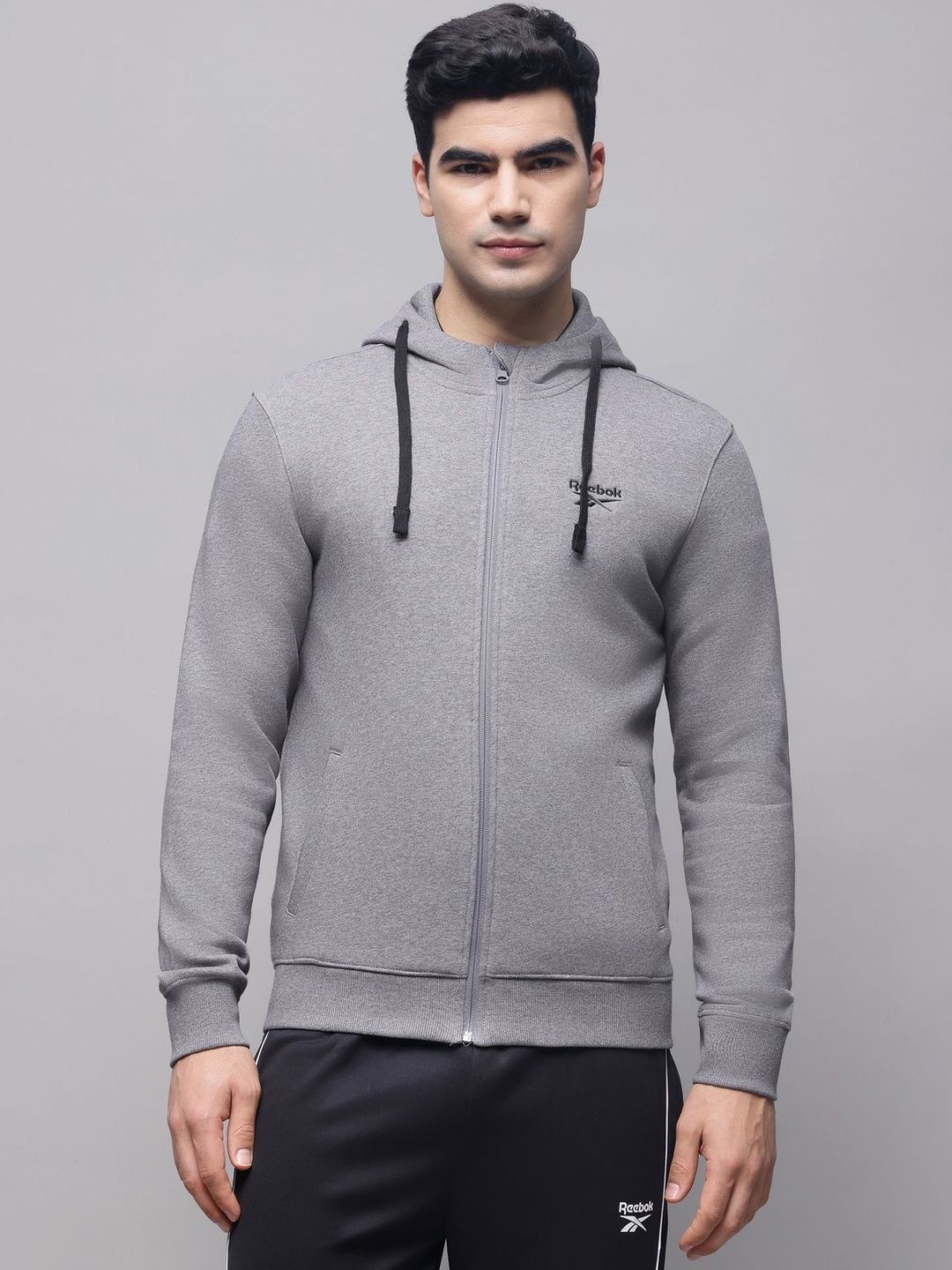 Reebok Cotton Hooded Open Front Jacket