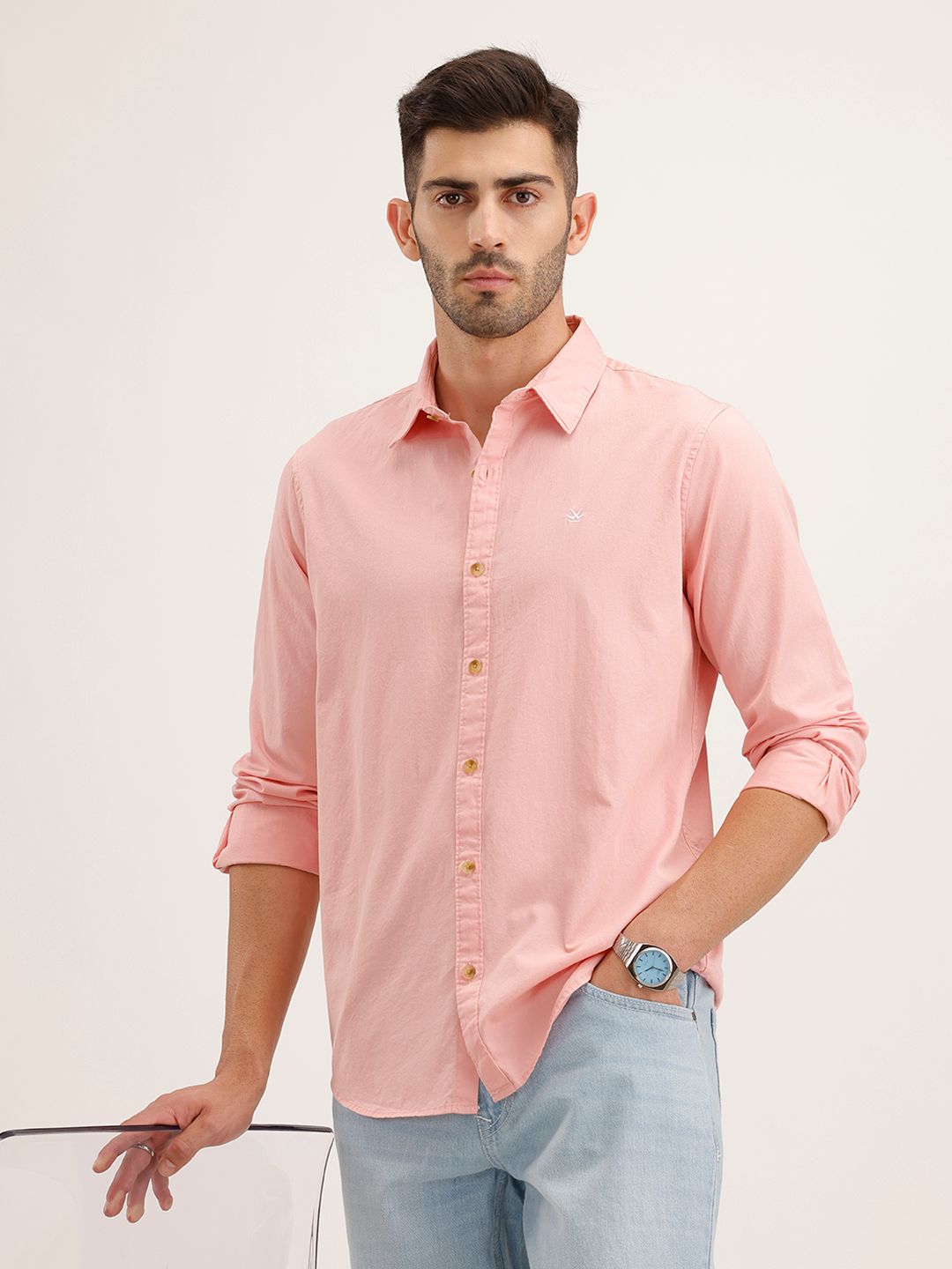 WROGN Men Pink Slim Fit Casual Shirt