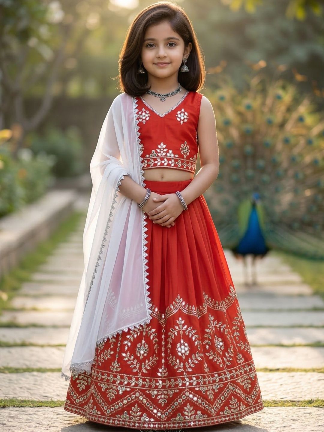 KALINI Girls Embellished Ready to Wear Lehenga & Blouse With Dupatta