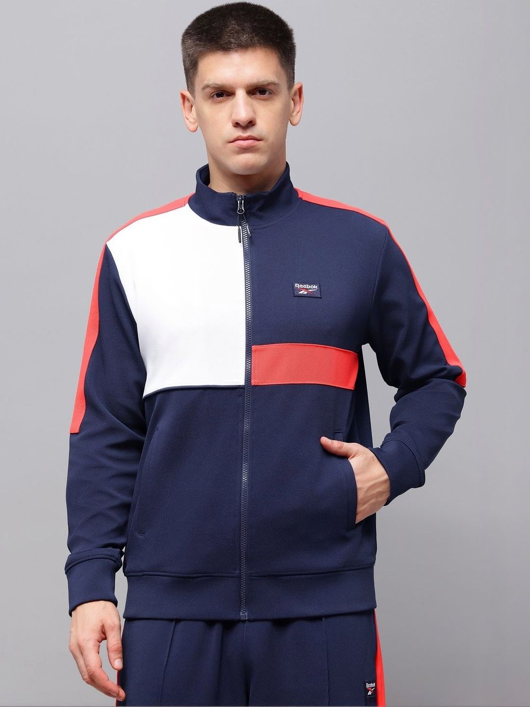 Reebok Colourblocked Mock Collar Open Front Jacket