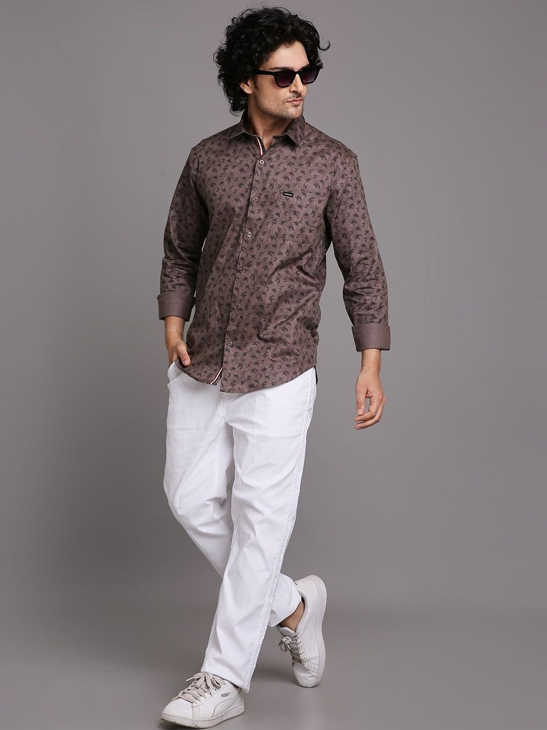 OURANOS Mens Floral Printed Cotton Shirt