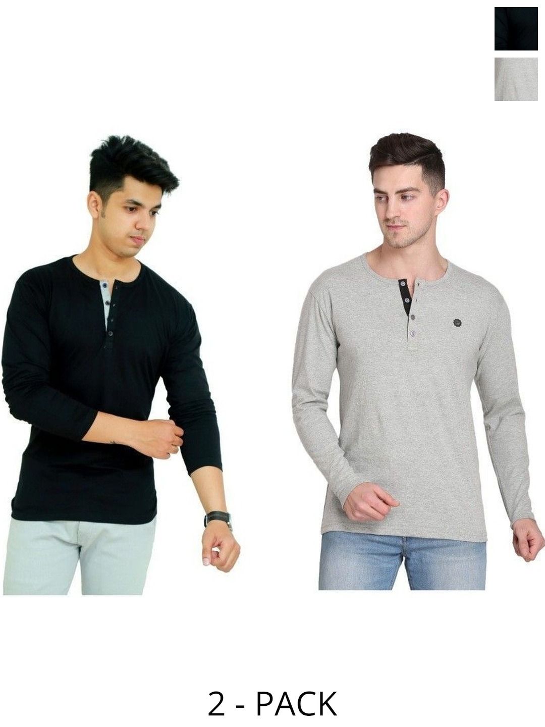 FARICON Pack Of 2 Henley Neck Long Sleeves Cotton T-shirt