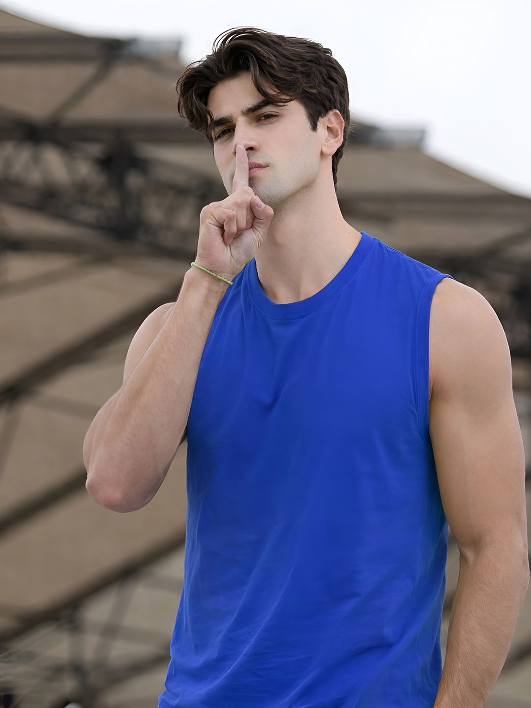 Friskers Mens Blue Sleeveless Round Neck Tshirts
