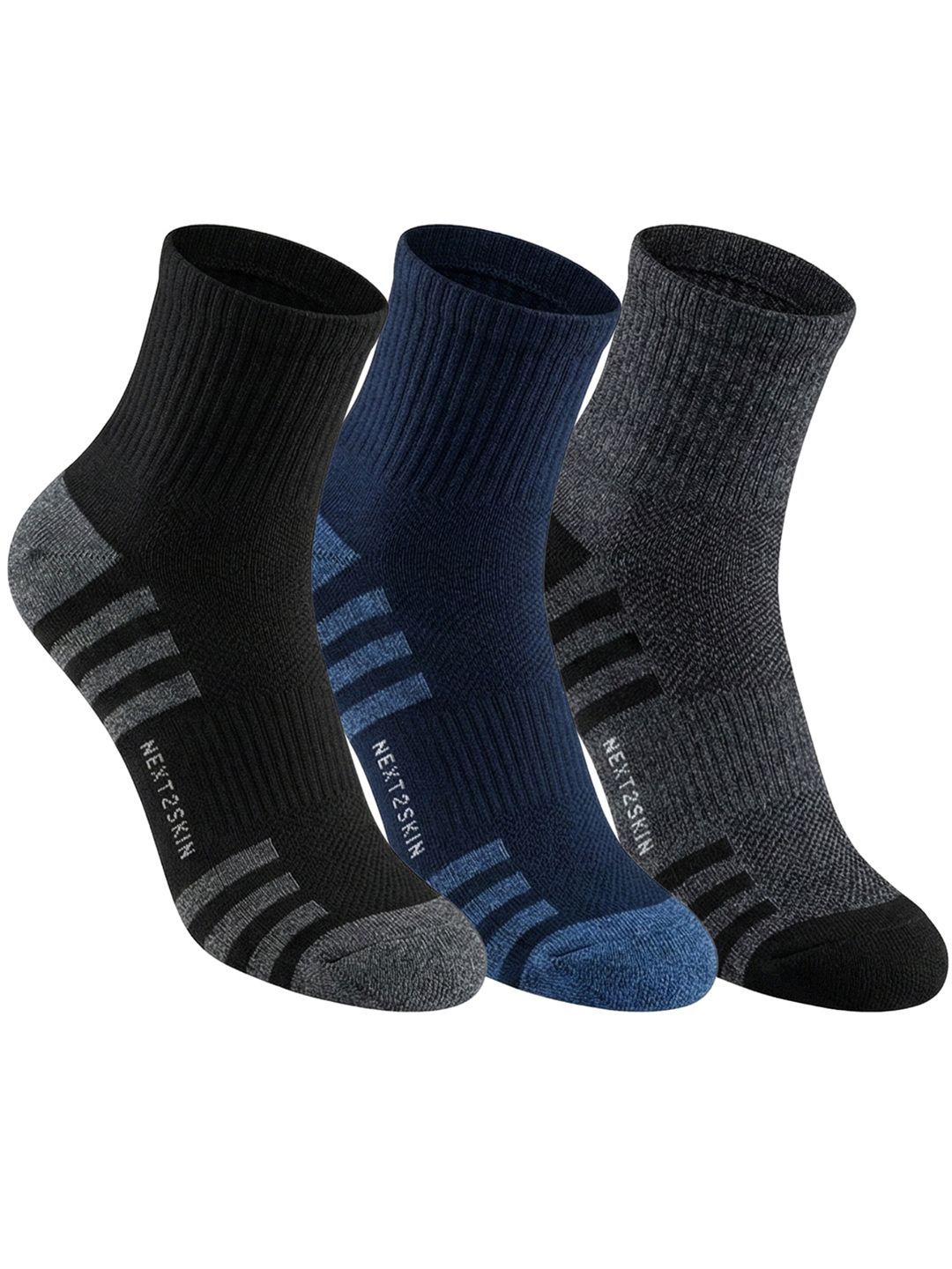 N2S NEXT2SKIN Men Pack of 3 Cotton Assorted Ankle Length Socks