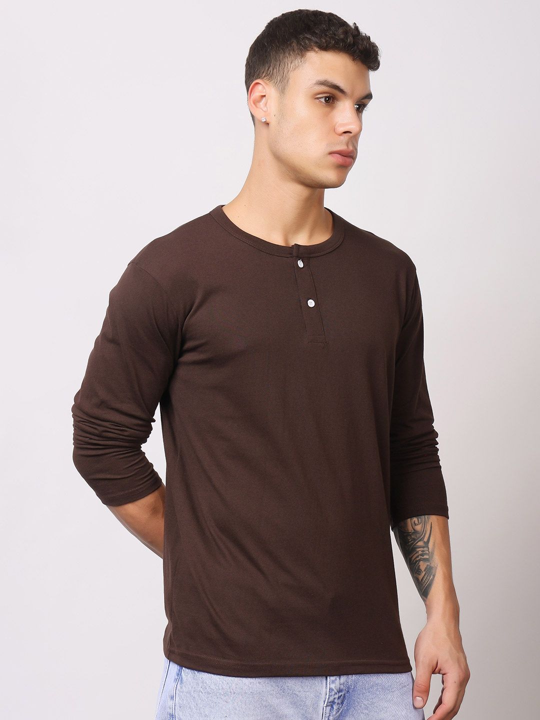 London Hills Men Solid Cotton Henley T-shirts