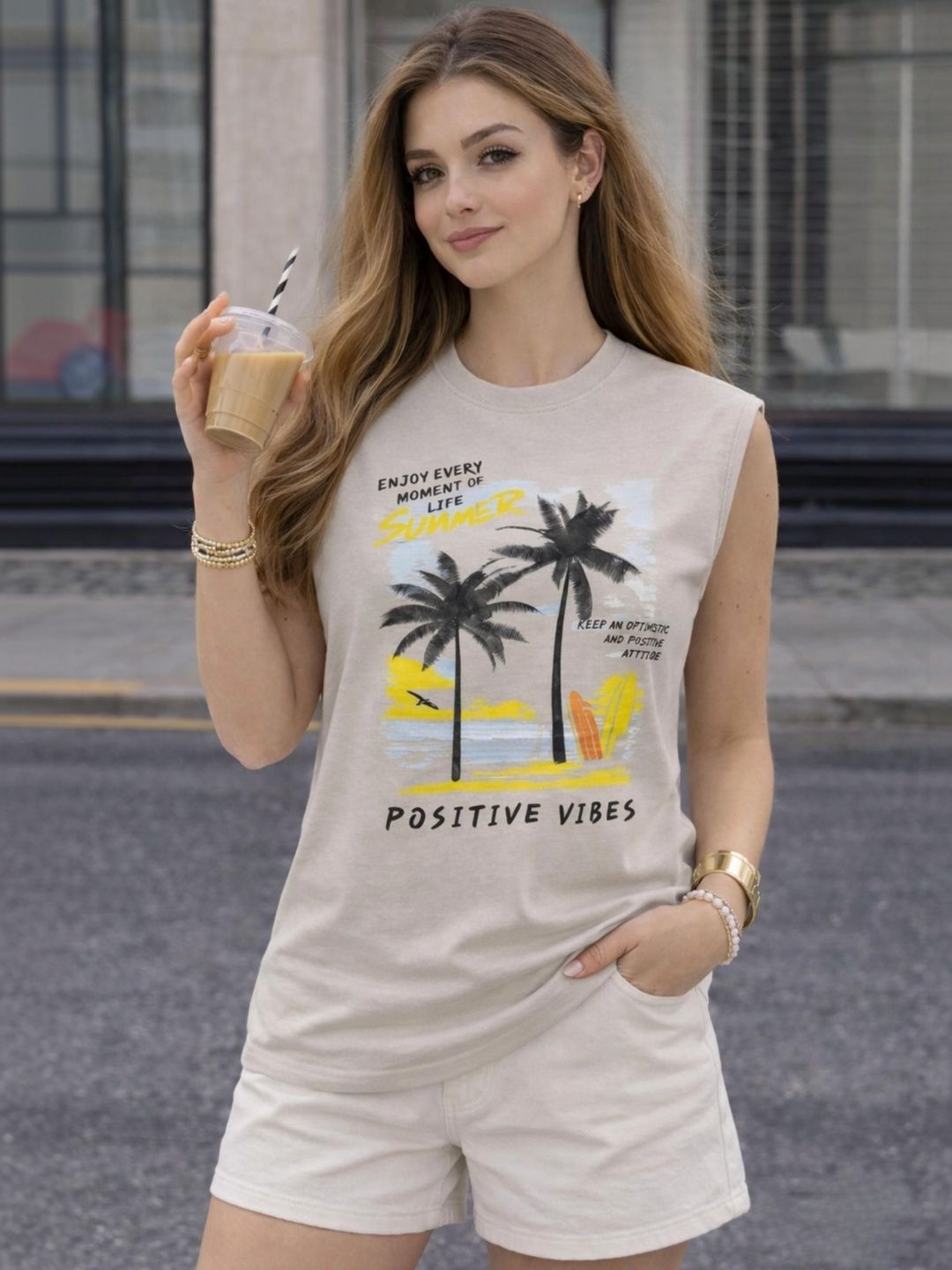 MACK JONNEY Floral Printed Oversized Gym Tank Cotton T-shirt