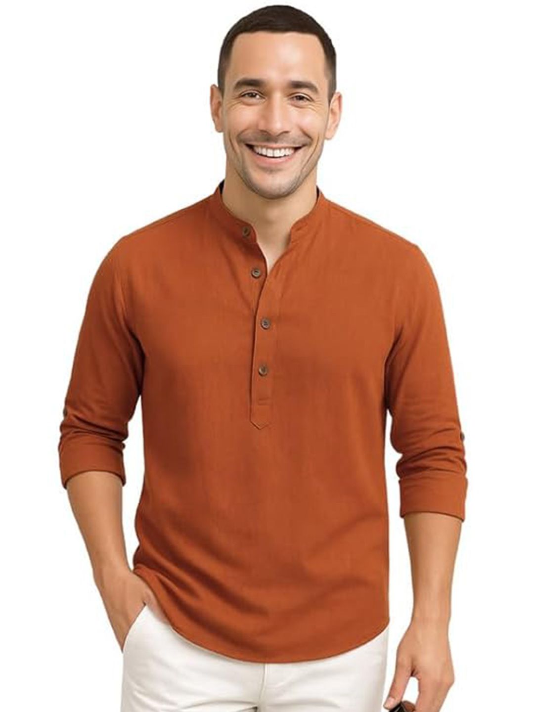 Deelmo Mandarin Collar Thread Work Kurta