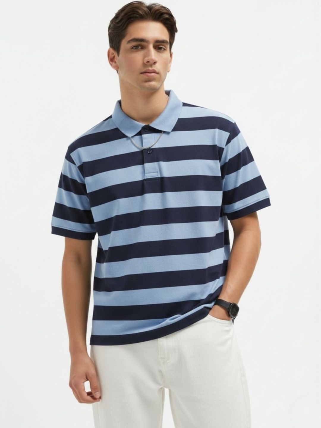 CLUB 44 Men Striped Polo Collar T-shirt