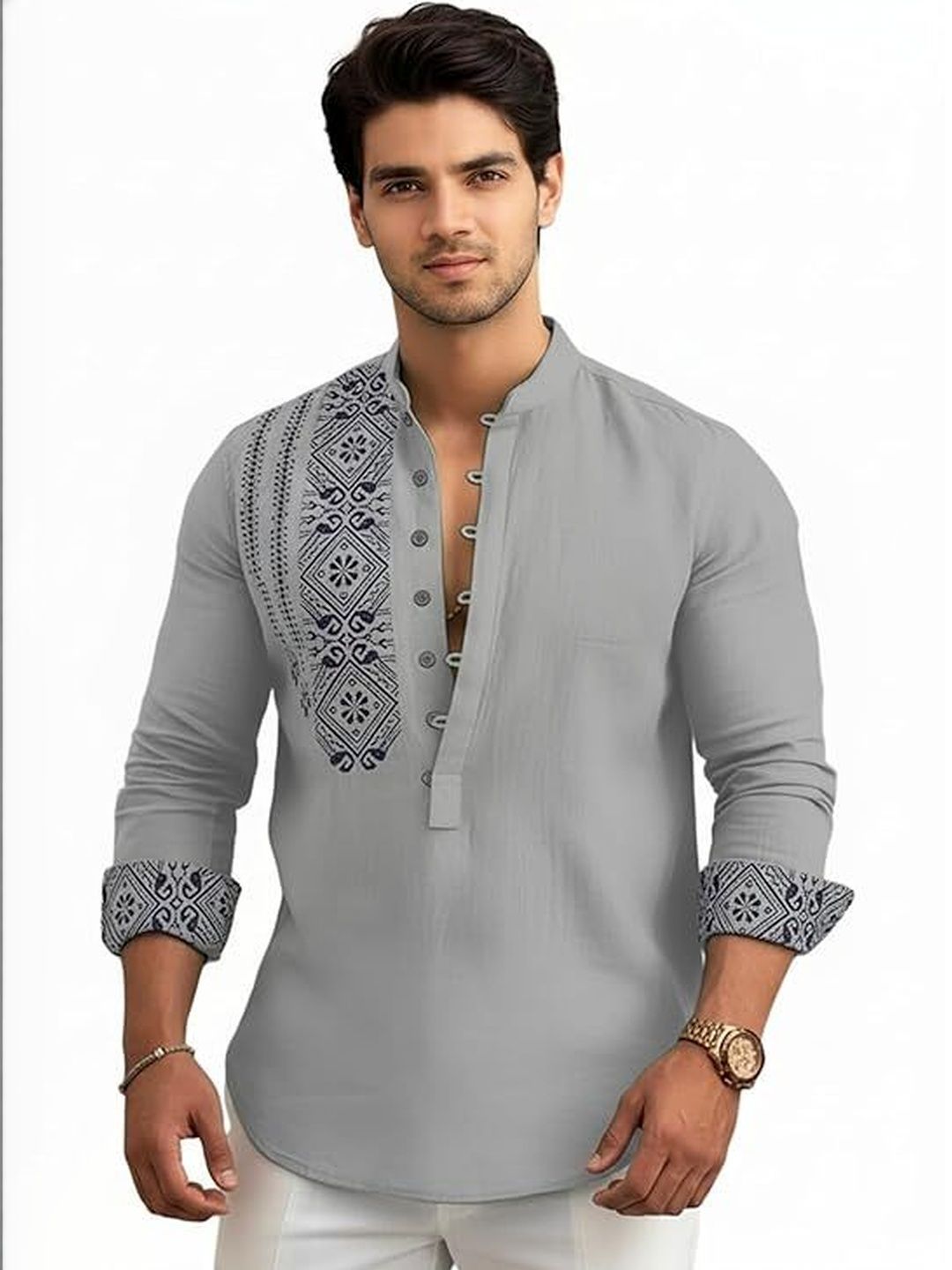 Deelmo Men Geometric Printed Kurta