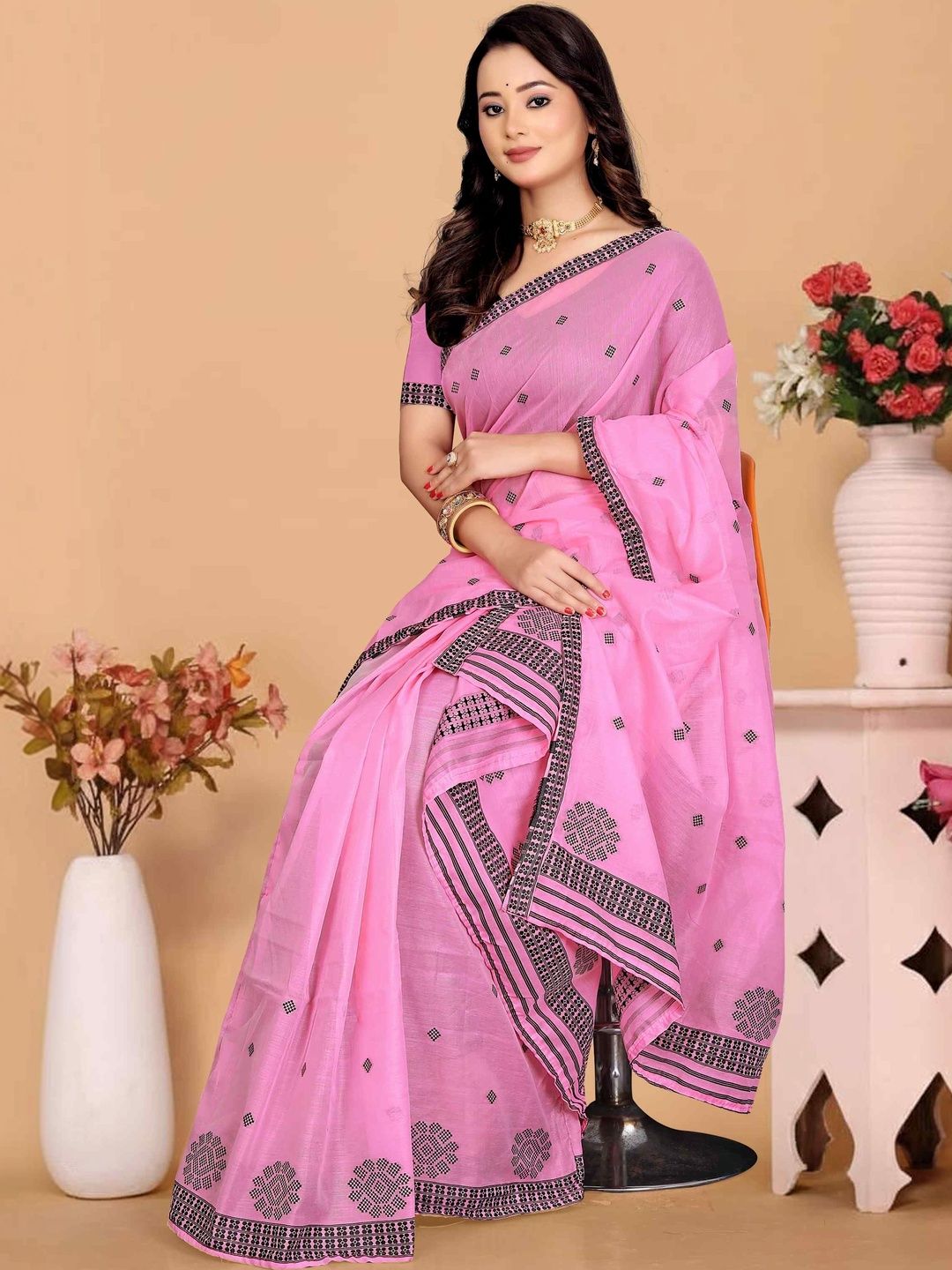 KAMDAR Ac Cotton Muga Mekhela Chador Saree
