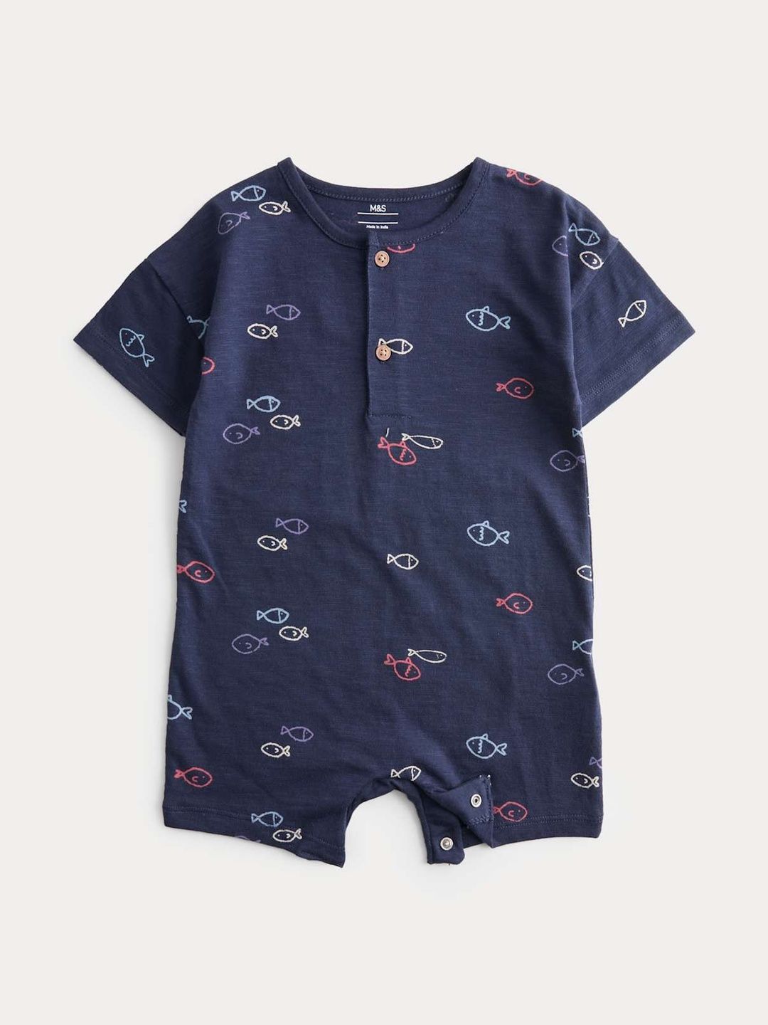 Marks & Spencer Pure Cotton Jersey Navy Fish Romper
