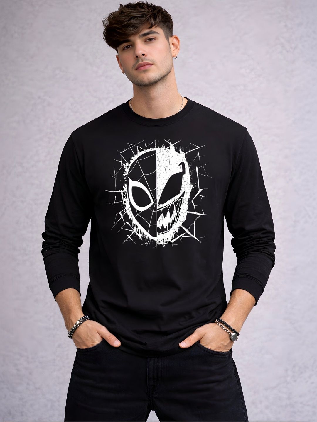 Be Crazy Graphic Printed Round Neck Full Sleeves Cotton T-shirt