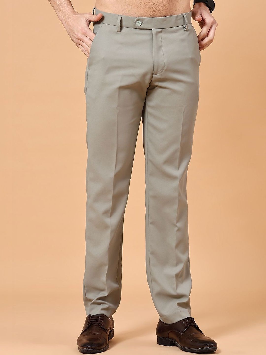 V-Mart Men Solid Poly Viscose Formal Trousers