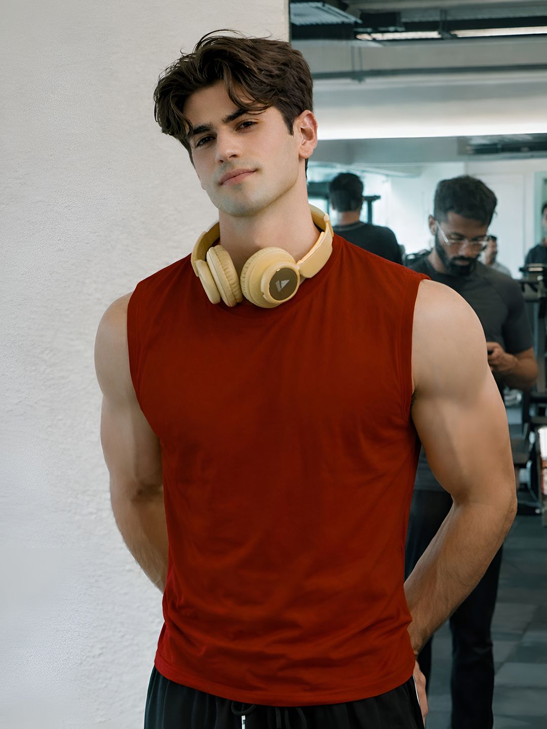 Friskers Mens Maroon Sleeveless Round Neck Tshirts