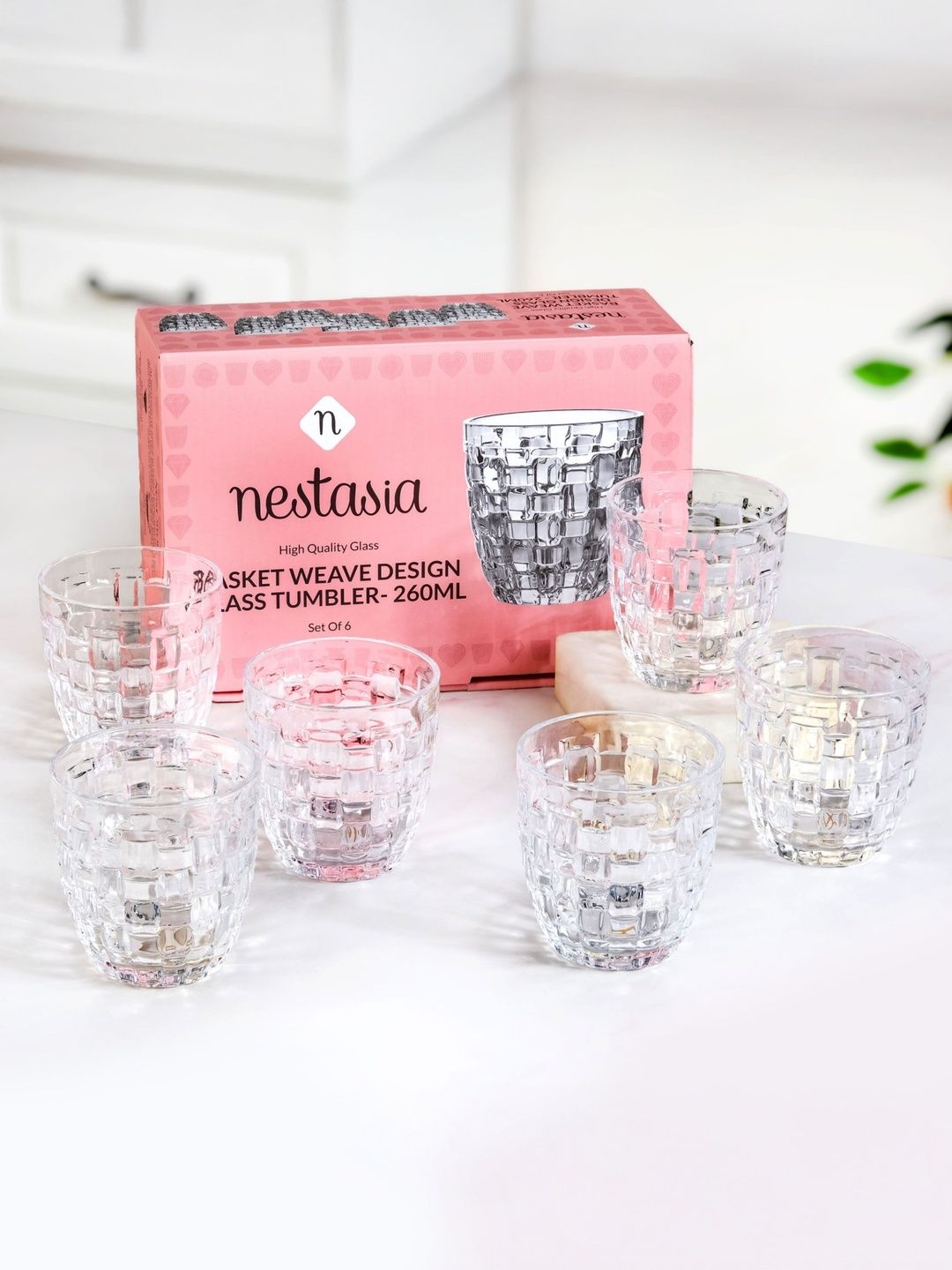 Buy Nestasia Transparent 6 Pcs Wavy Tall Tumbler Borosilicate