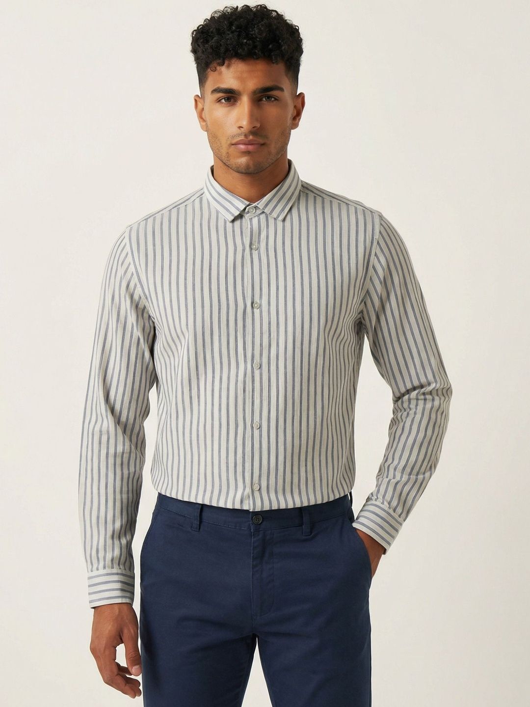 GENTLEREN Linen Cotton Stripes Shirts deal from myntra GENTLEREN Linen Cotton Stripes Shirts deal from myntra