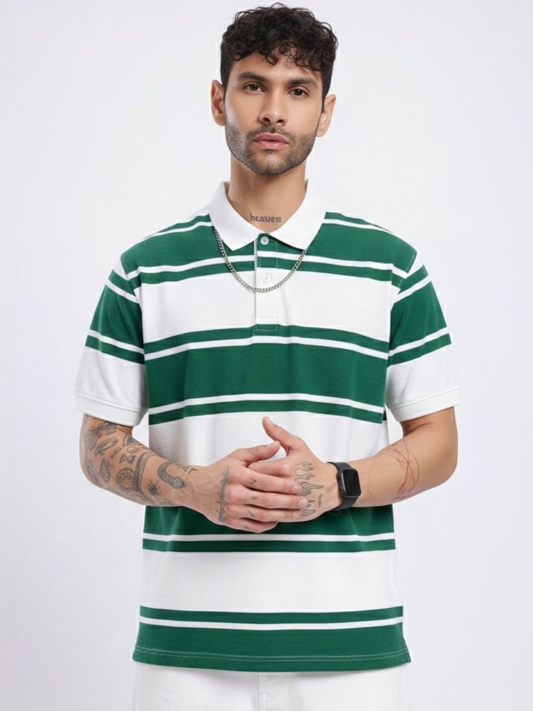 CLUB 44 Men Striped Polo Collar T-shirt