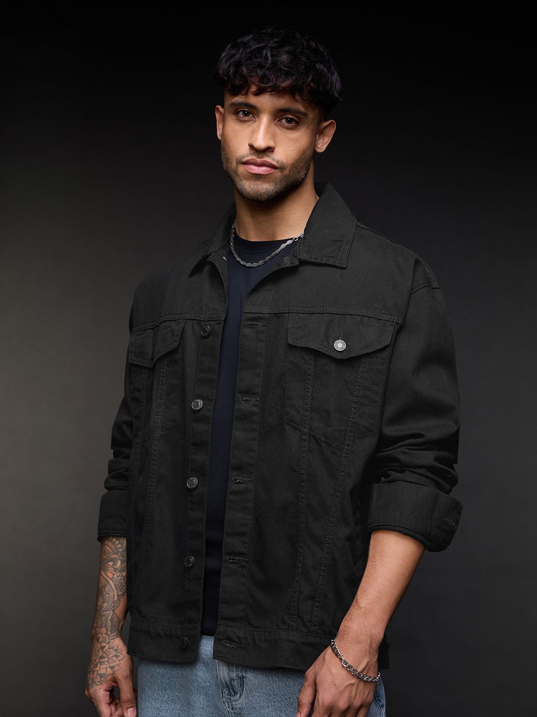 The Souled Store Men Oversized Fit Denim Black Jackets