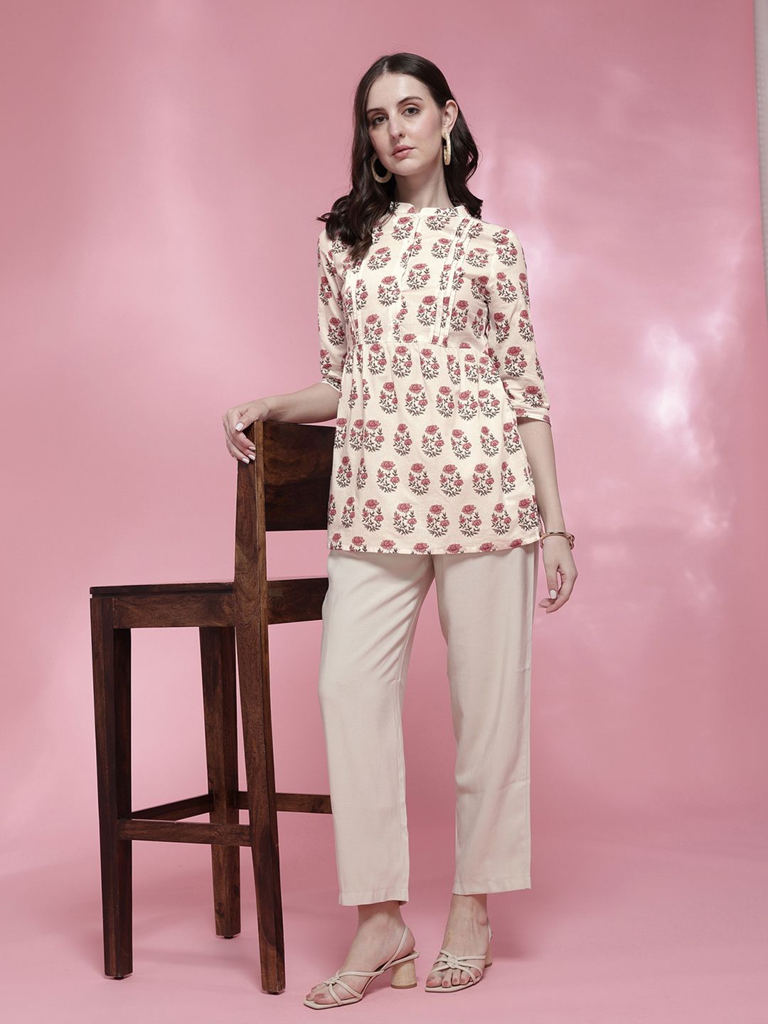 Anouk Floral Printed Pure Cotton A-Line Kurti