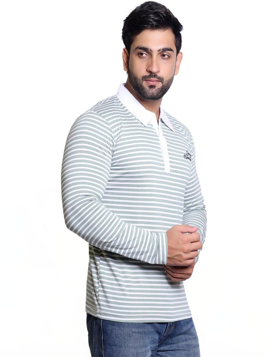 james hamilton Men Striped Polo Collar T-shirt
