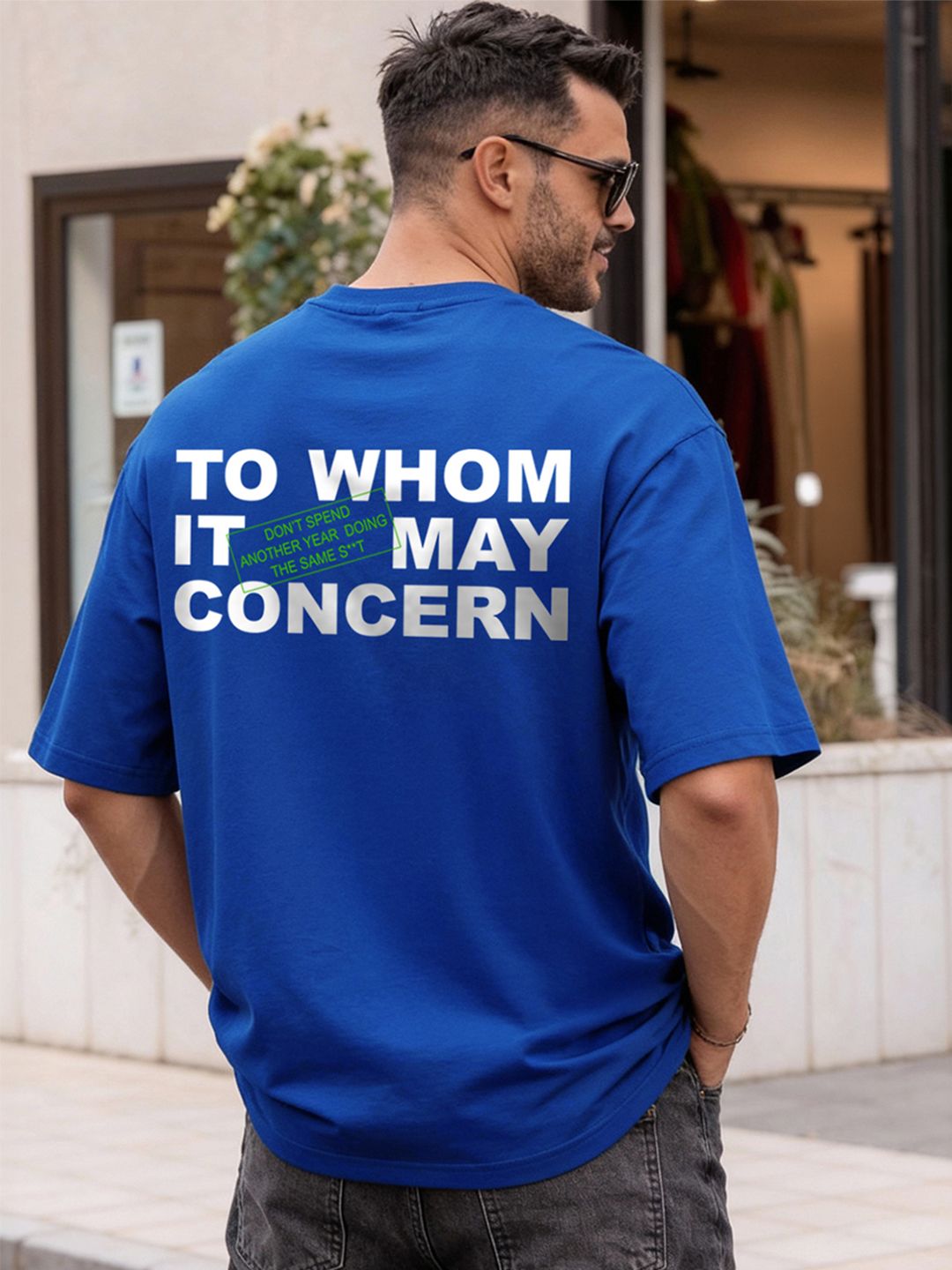Bewakoof Men Blue Clock Typography Oversized T-shirt