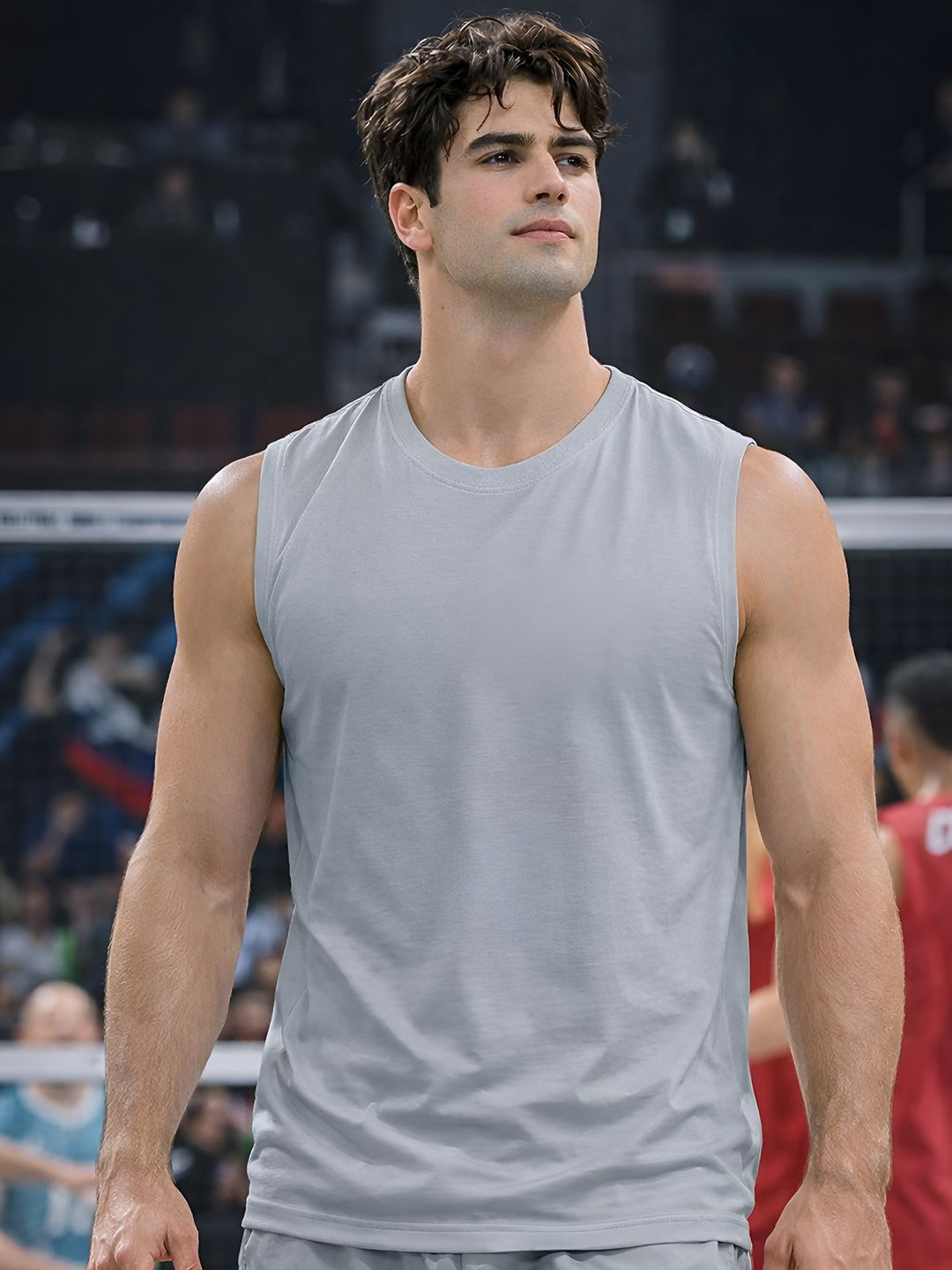 Friskers Mens Grey Sleeveless Round Neck Tshirts