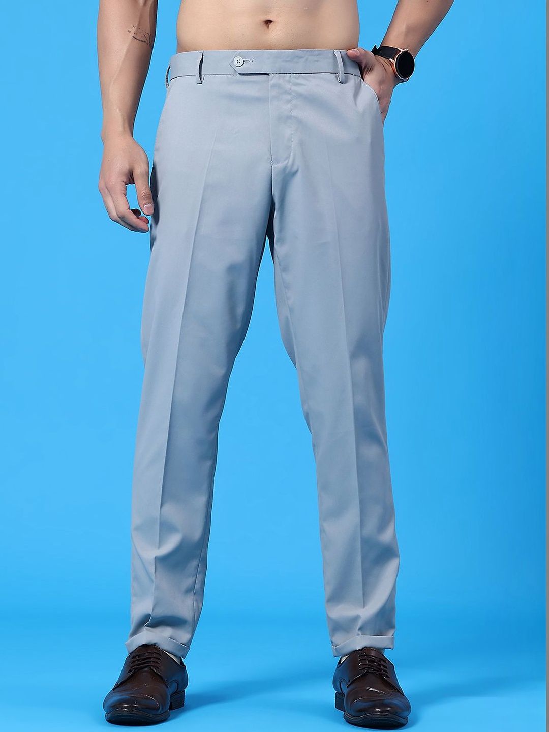 V-Mart Men Solid Poly Viscose Formal Trousers