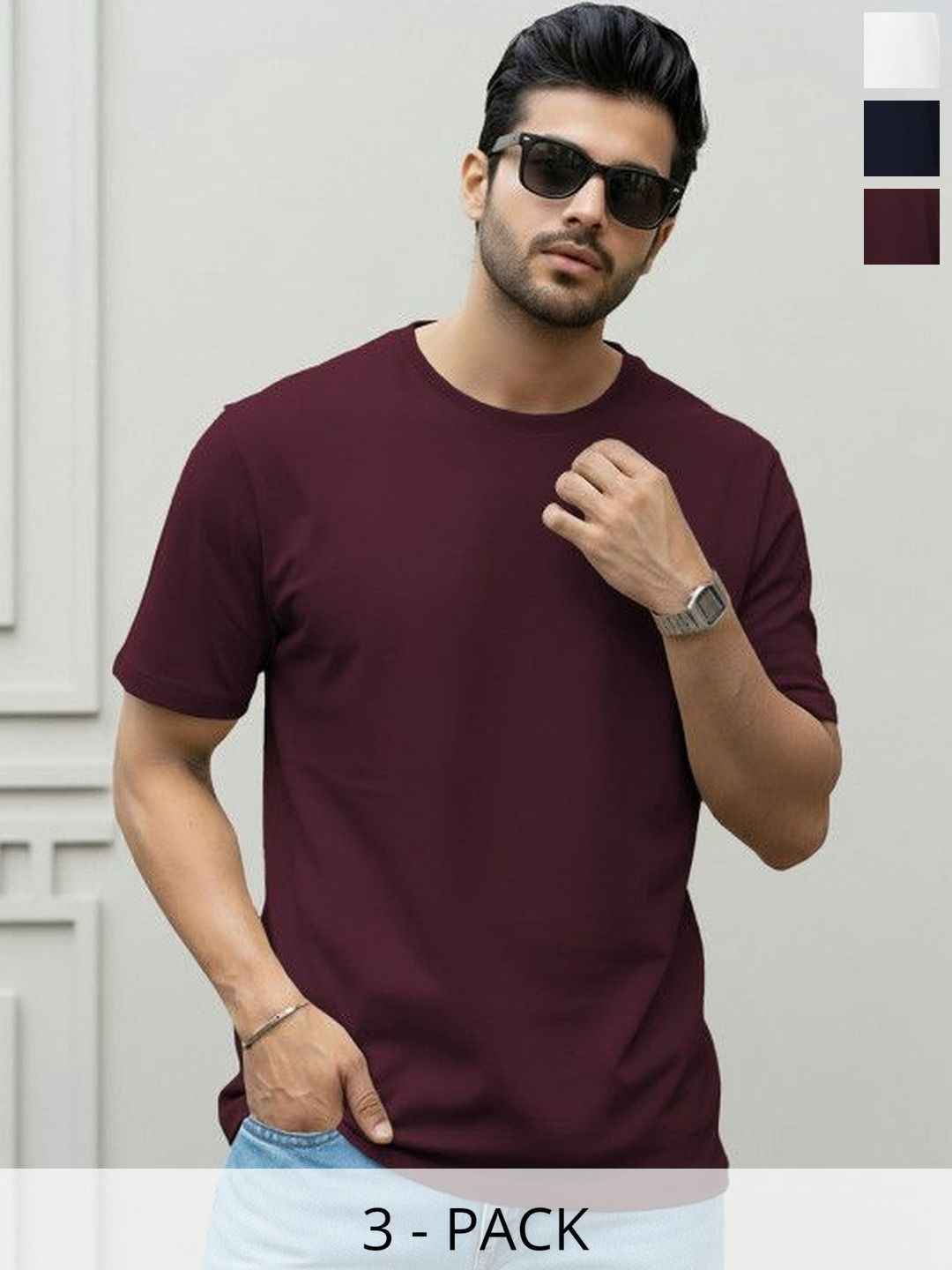 SZN Solid Men Round Neck Multicolor Tshirts